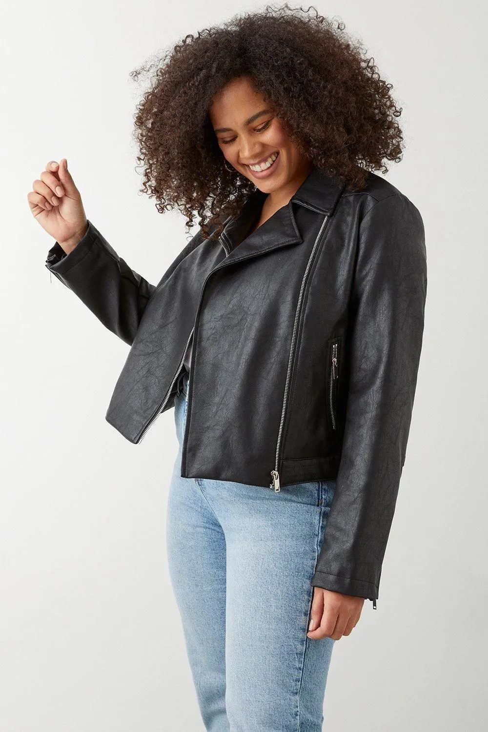 Curve Faux Leather Biker Jacket