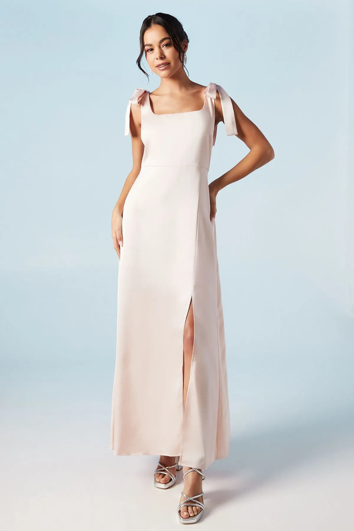 Satin Tie Shoulder Midi Bridesmaid Dress