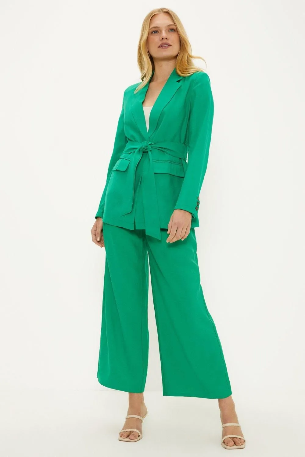 Linen Look Tie Detail Blazer