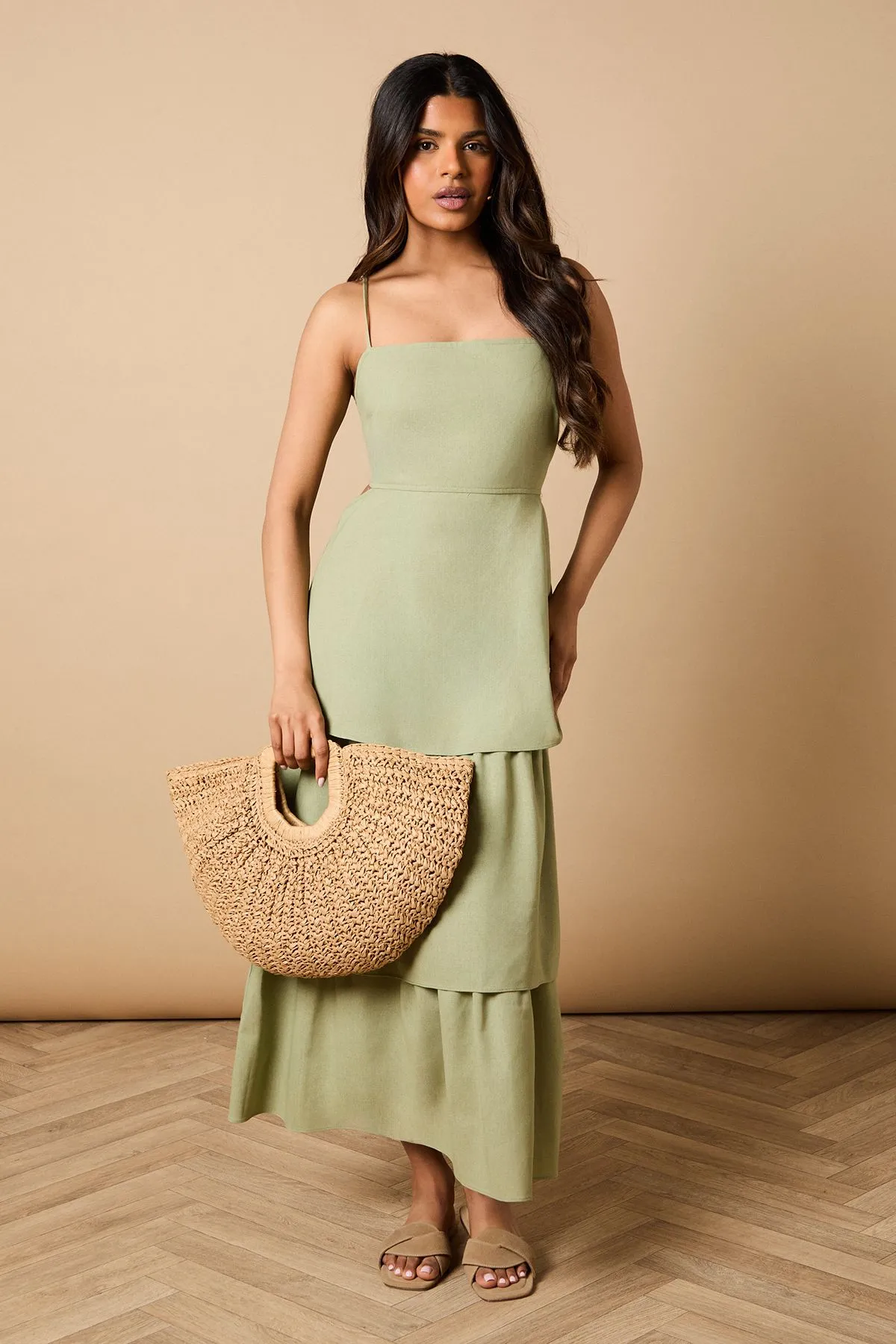 Petite Tie Back Tiered Maxi Dress