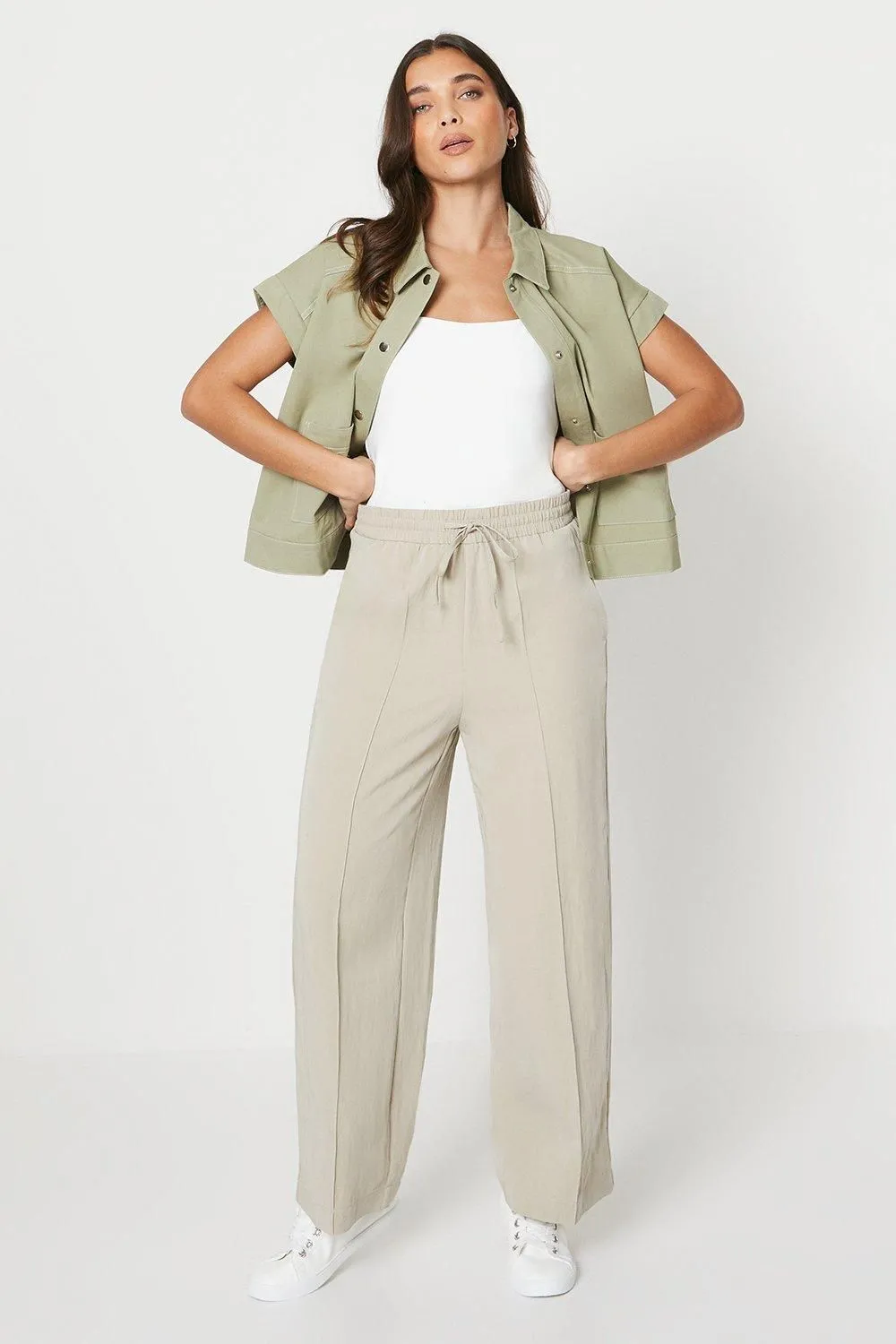 Petite Twill Drawstring Waist Trouser