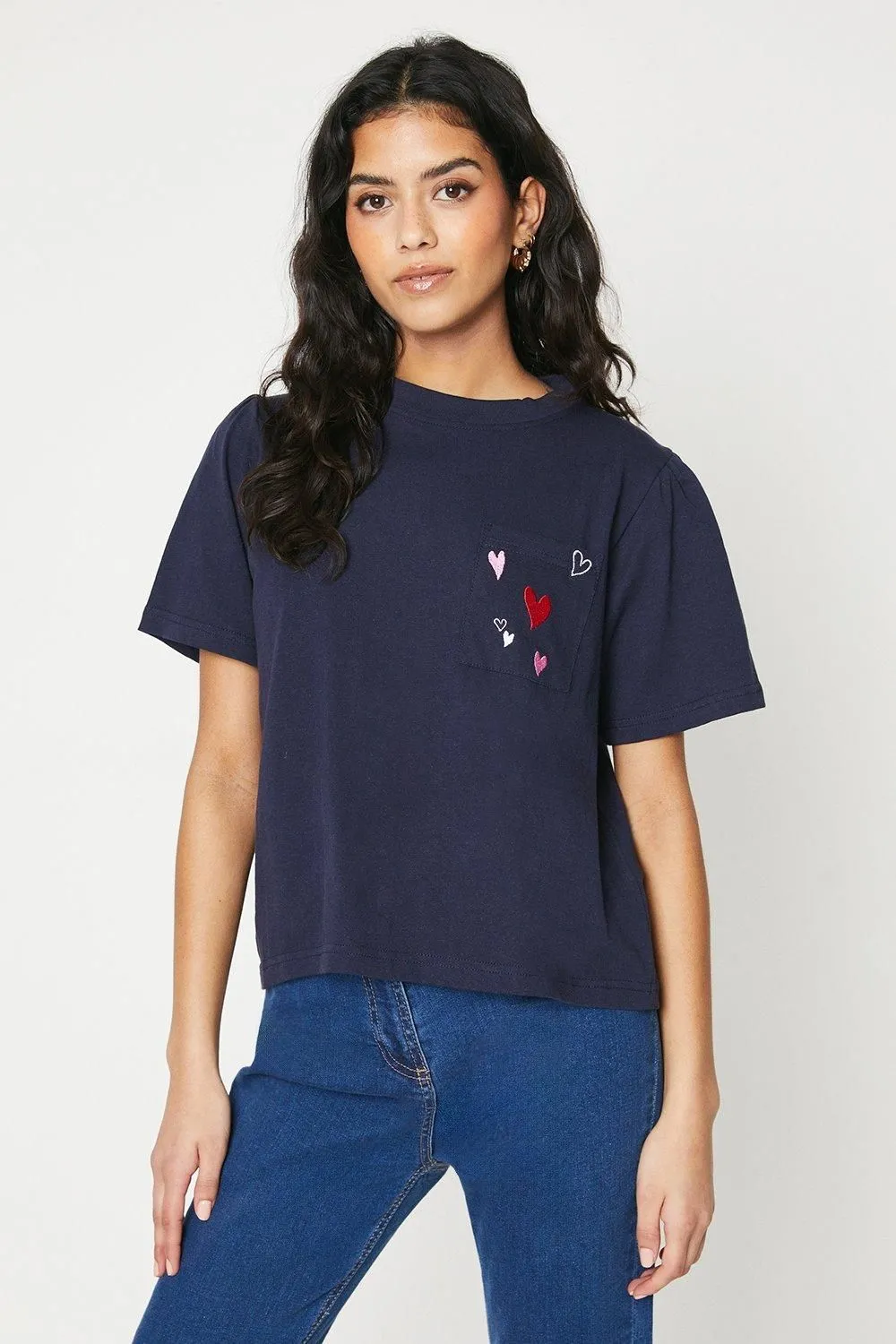 Petite Heart Pocket Embroidered T-shirt