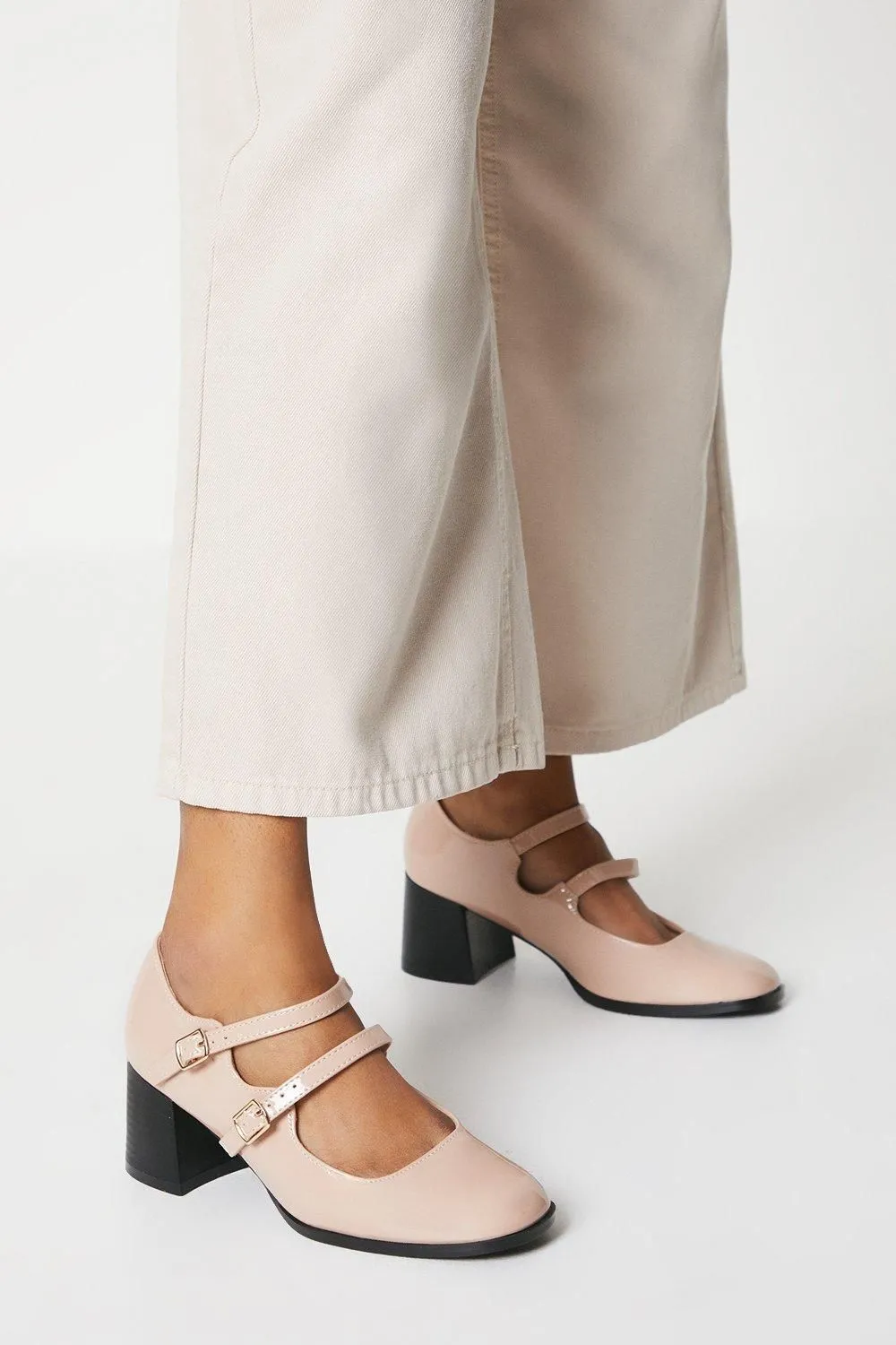 Valerie Square Toe Double Strap Mary Jane Court Shoes