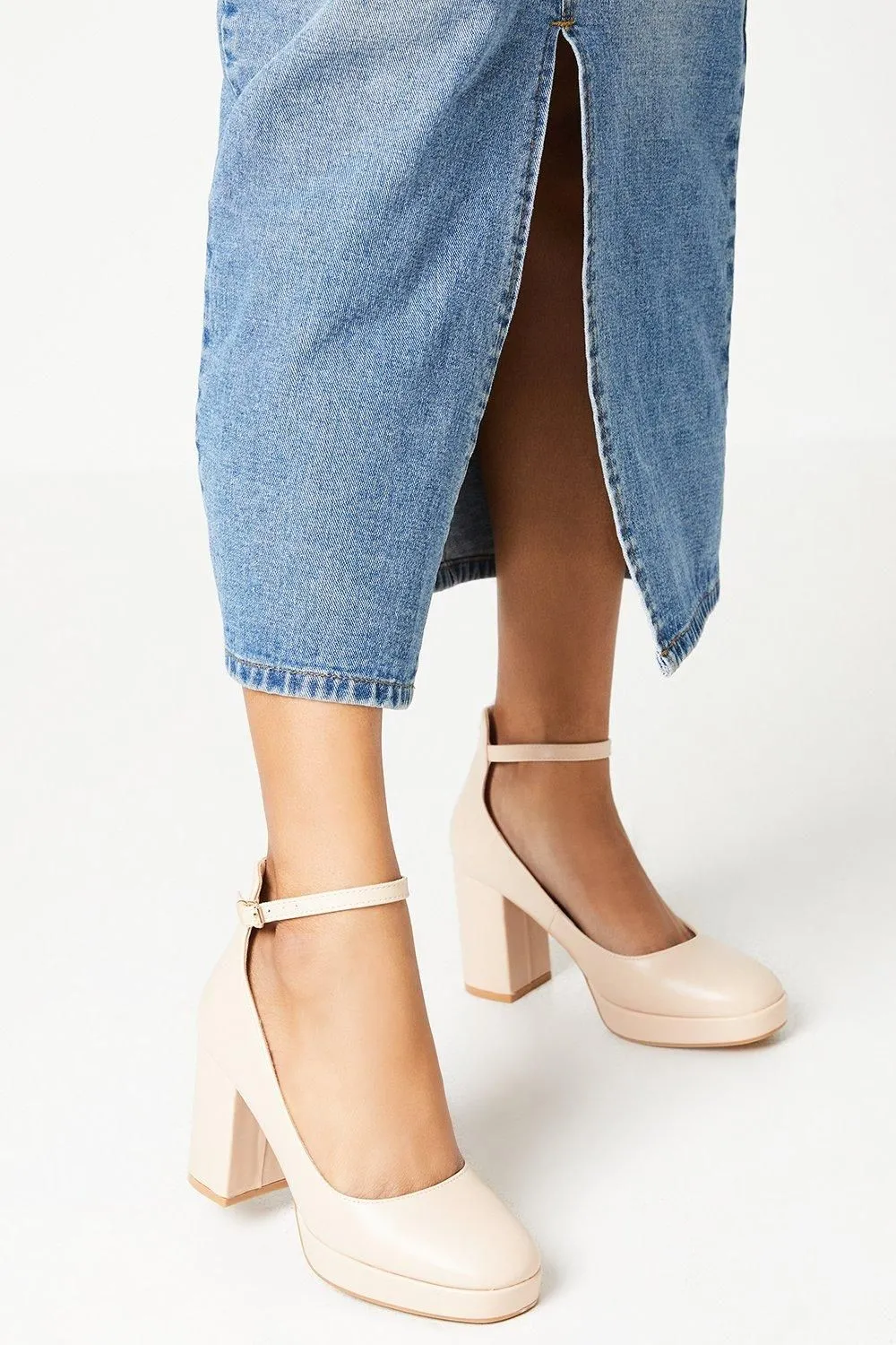 Vanessa Platform Ankle Strap High Block Heel Court Shoes