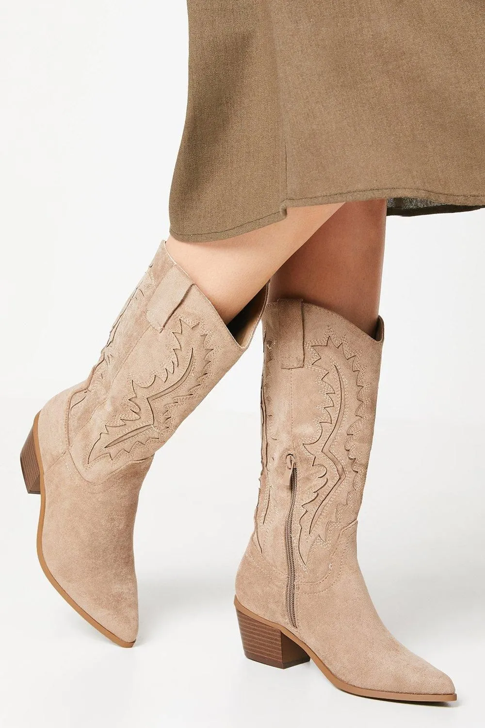 Janet Cutwork Detailed Western Cowboy Calf Boots