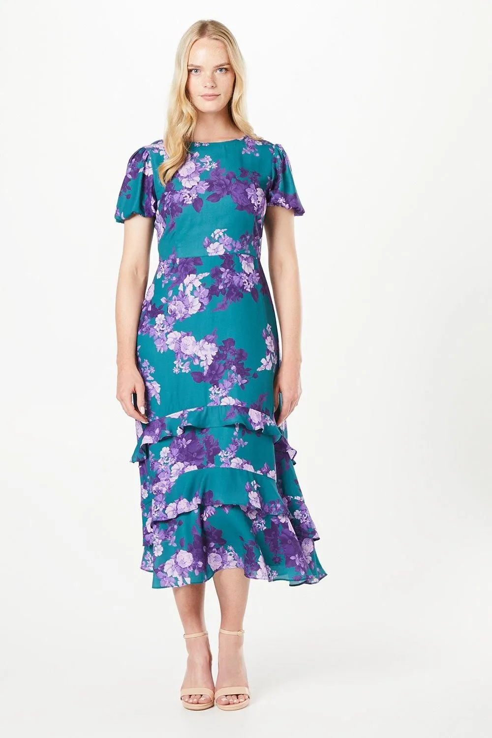 Floral Print Tiered Ruffle Midi Dress