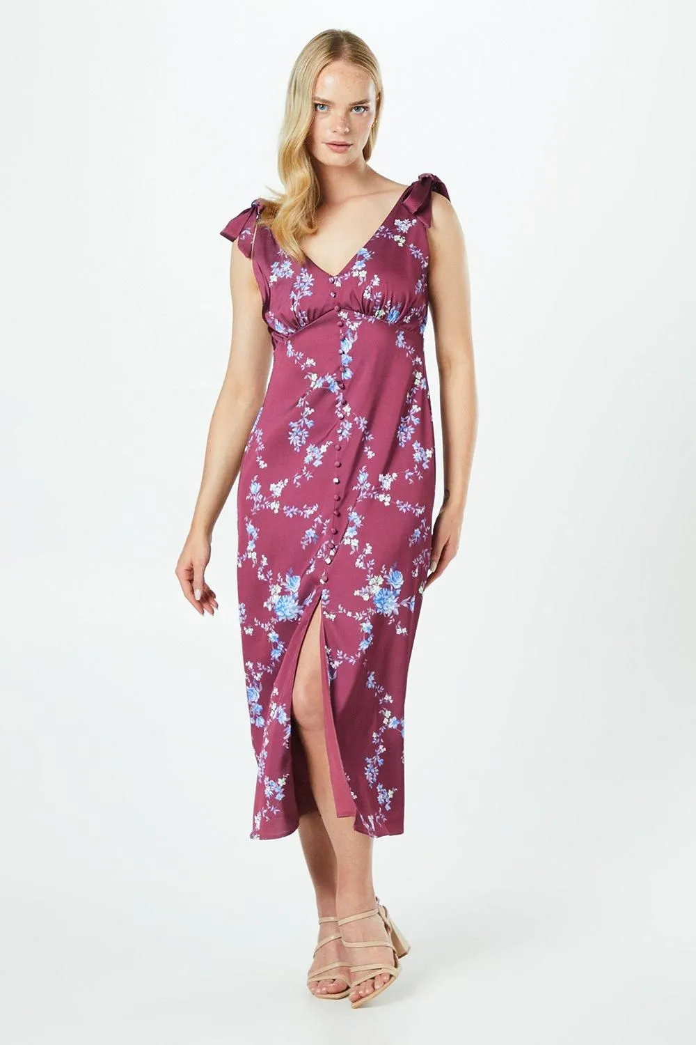 Occasion Petite Satin Button Midi Dress