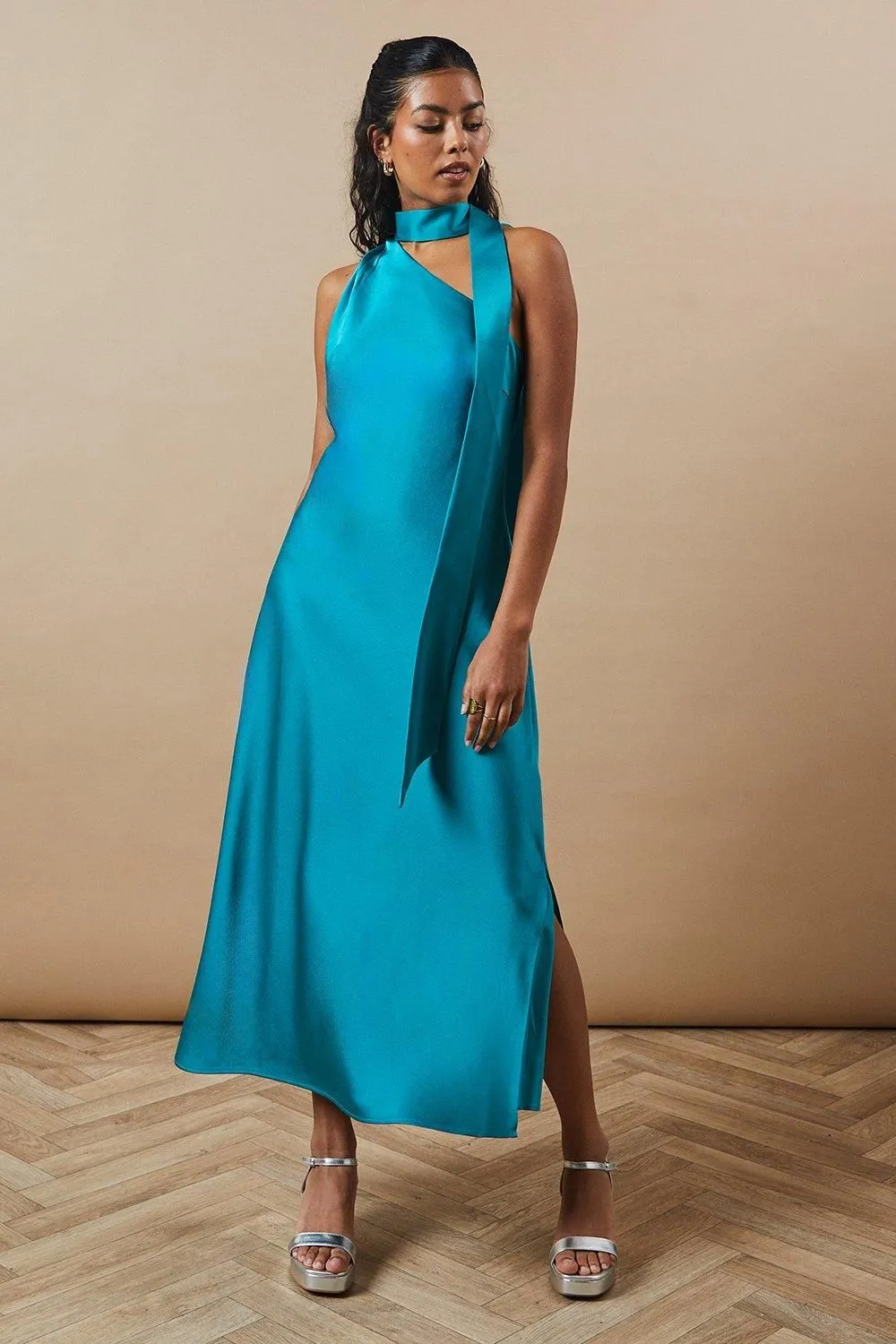 Petite Occasion Tie Bias Maxi Dress