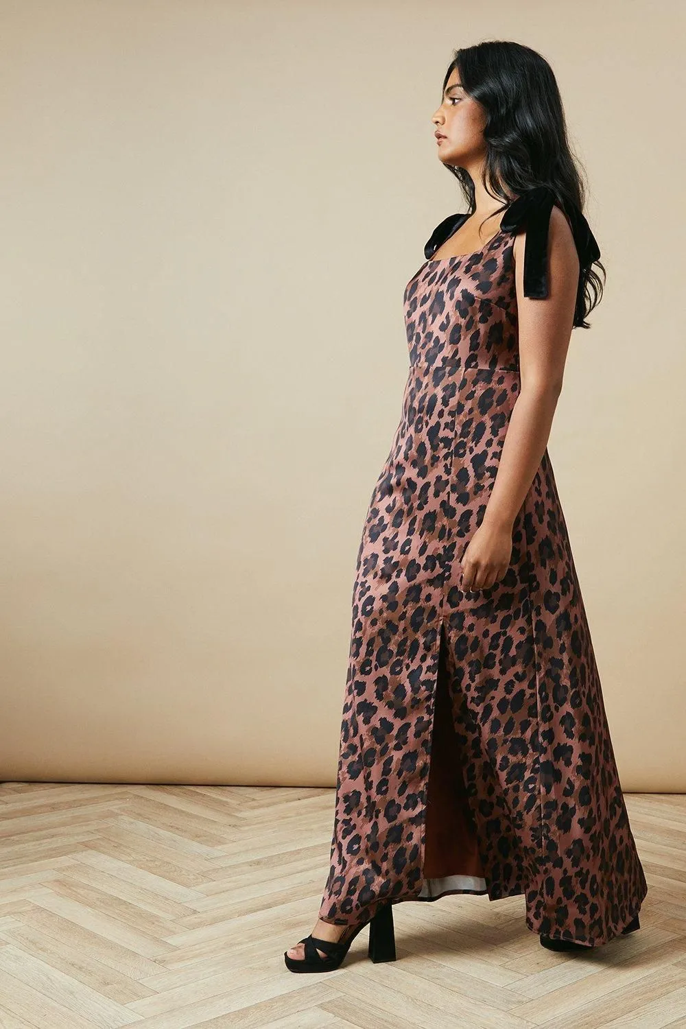 Occasion Leopard Velvet Tie Maxi Dress
