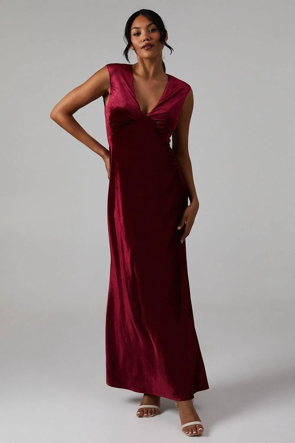 Velvet Open Back Detail Maxi Bridesmaid Dress