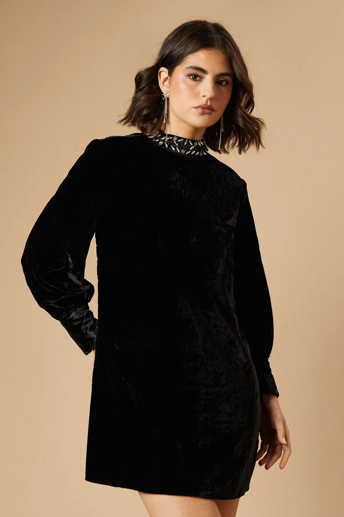 Occasion Velvet Embellished Dobby Swing Dress