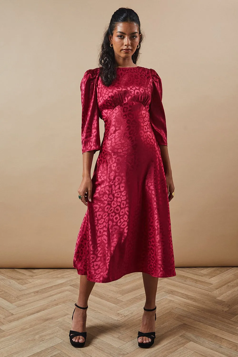 Petite Occasion Satin Jacquard Midi Dress