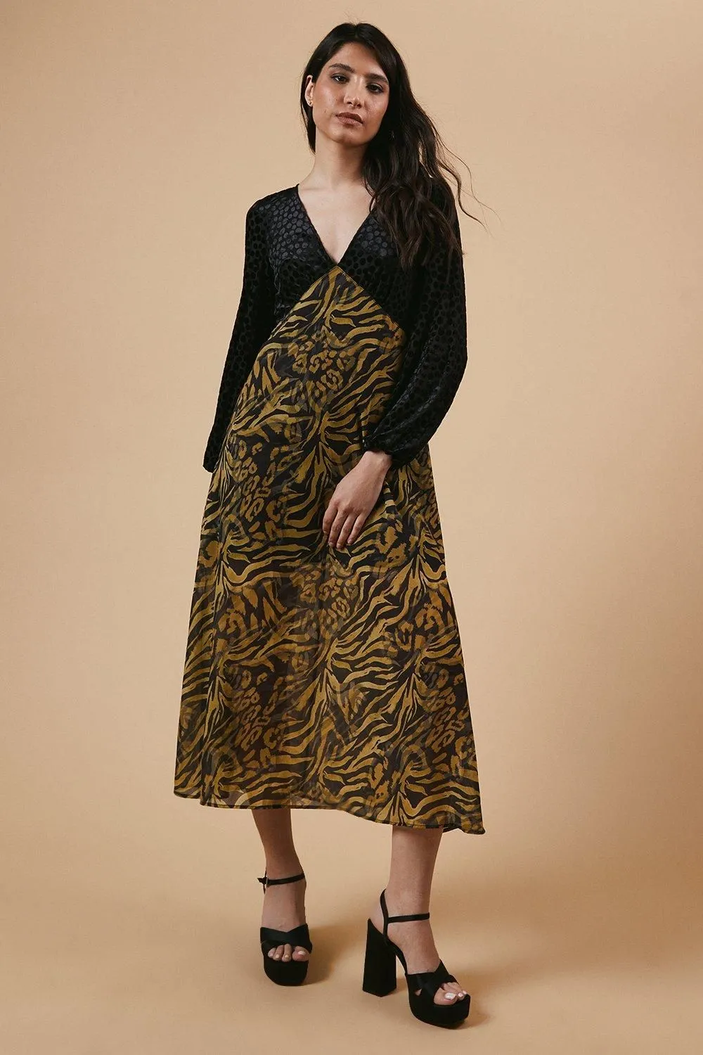 Occasion Animal Spot Bodice Midi Dress