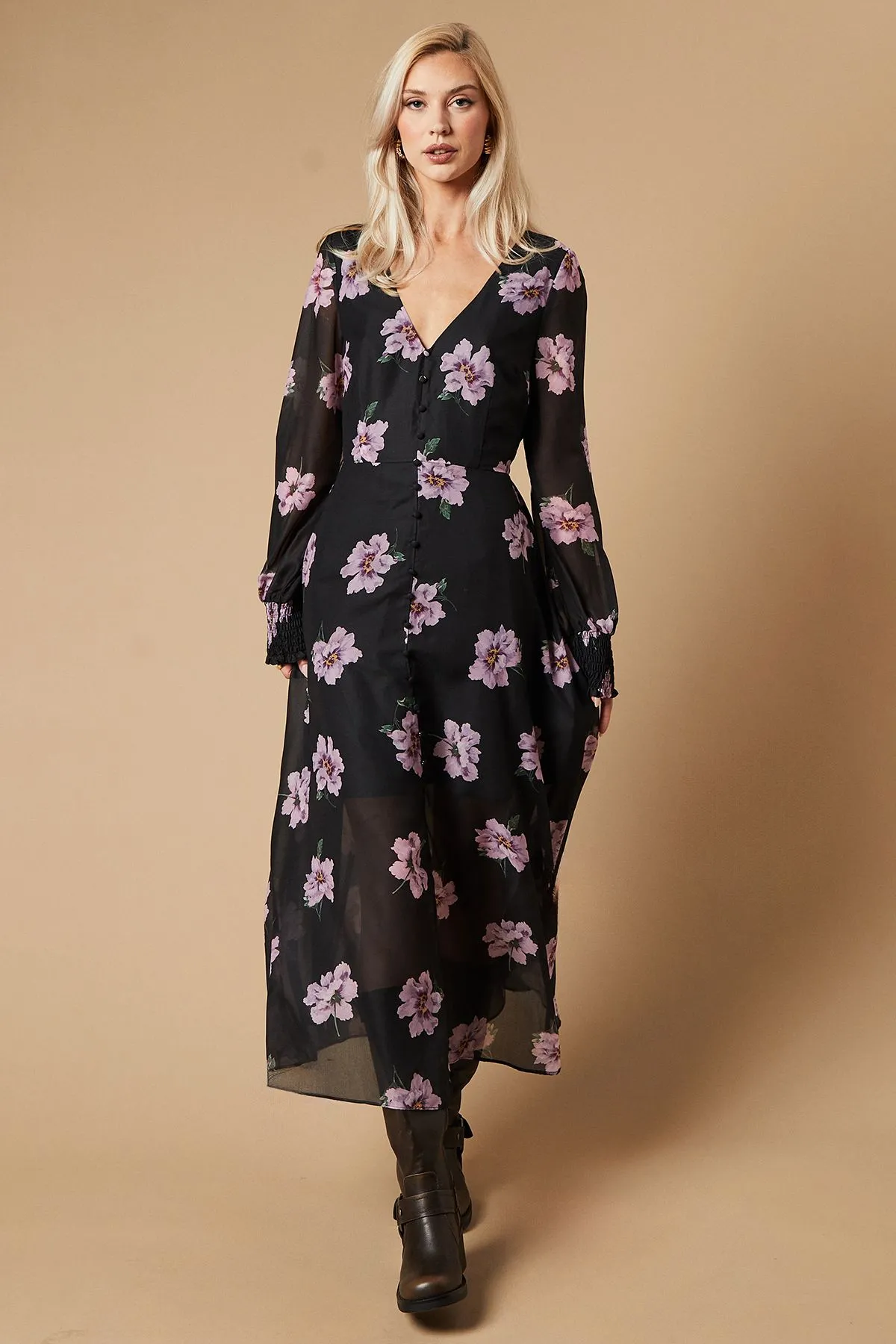 Occasion Floral Button Midaxi Dress