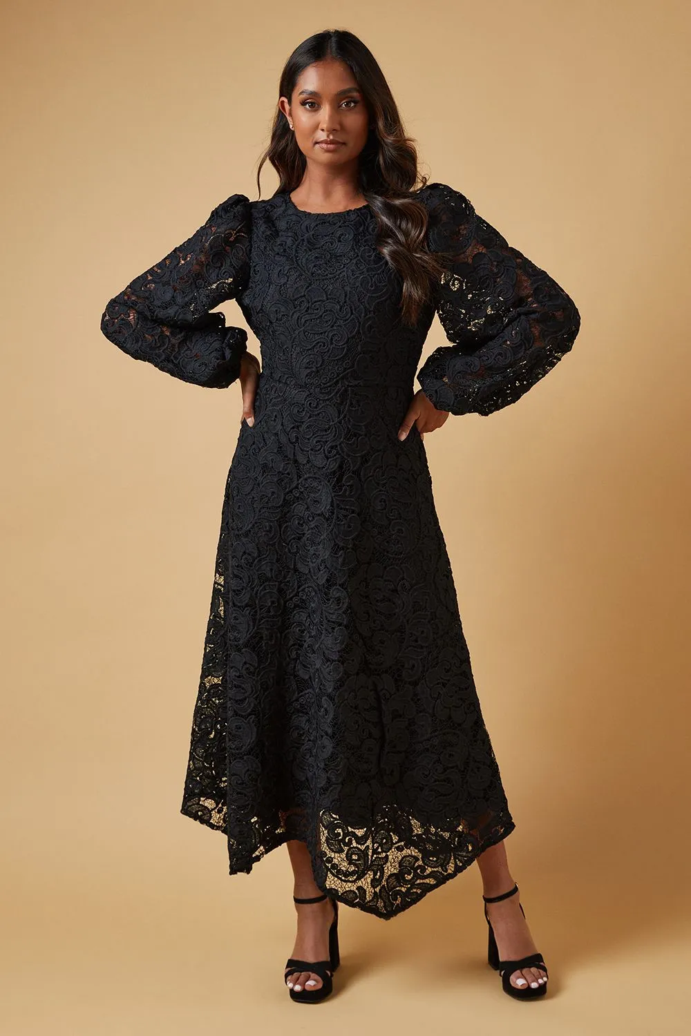 Lace Symmetrical Hem Midi Dress