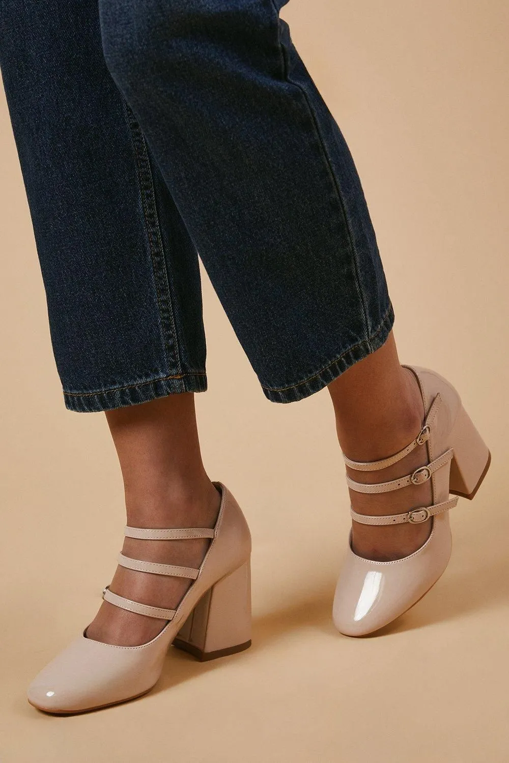 Villa Triple Mary Jane High Block Court Shoes