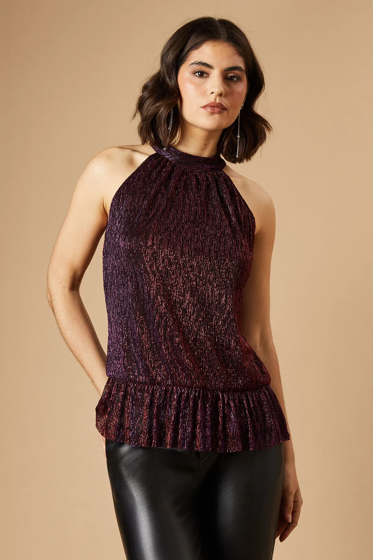 Occasion Plisse Halterneck Top