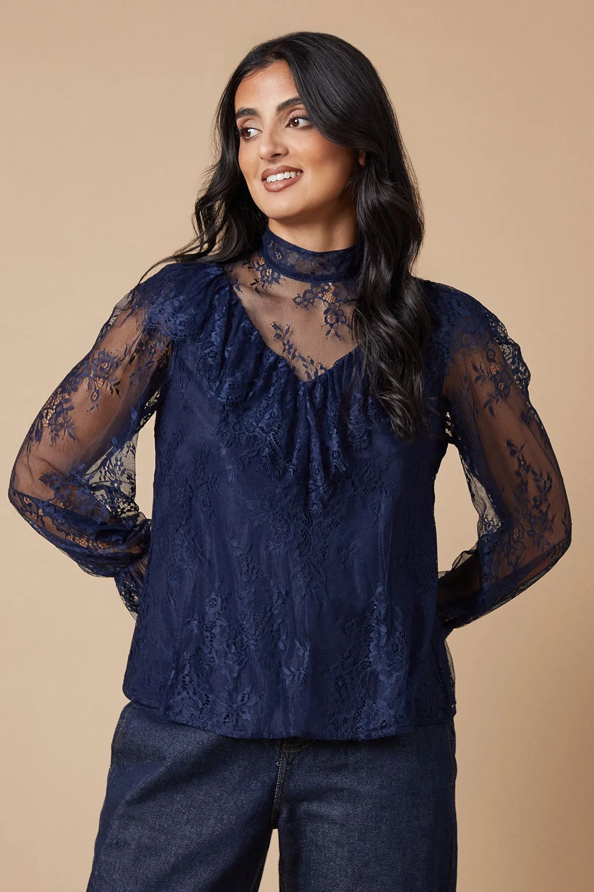 Lace Ruffle Neck Blouse