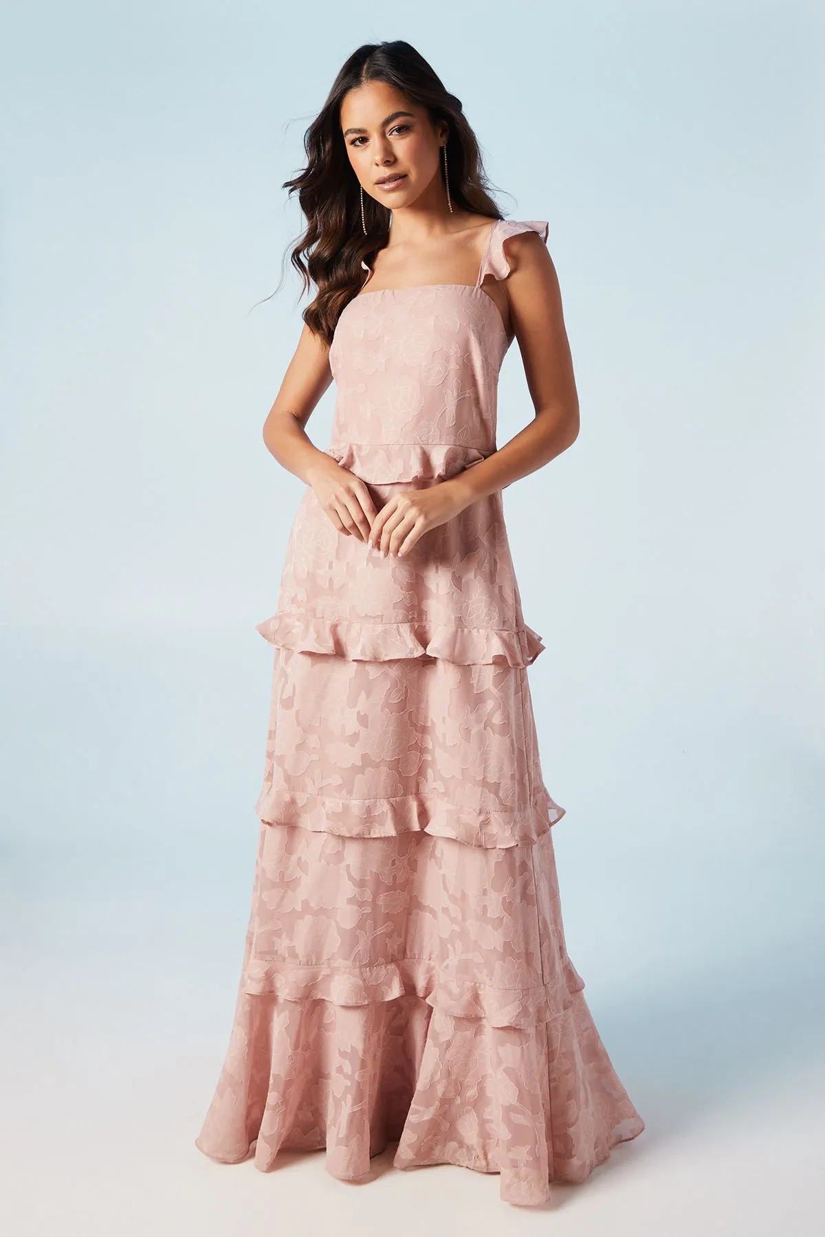 Rose Georgette Square Neck Bridesmaid Dress