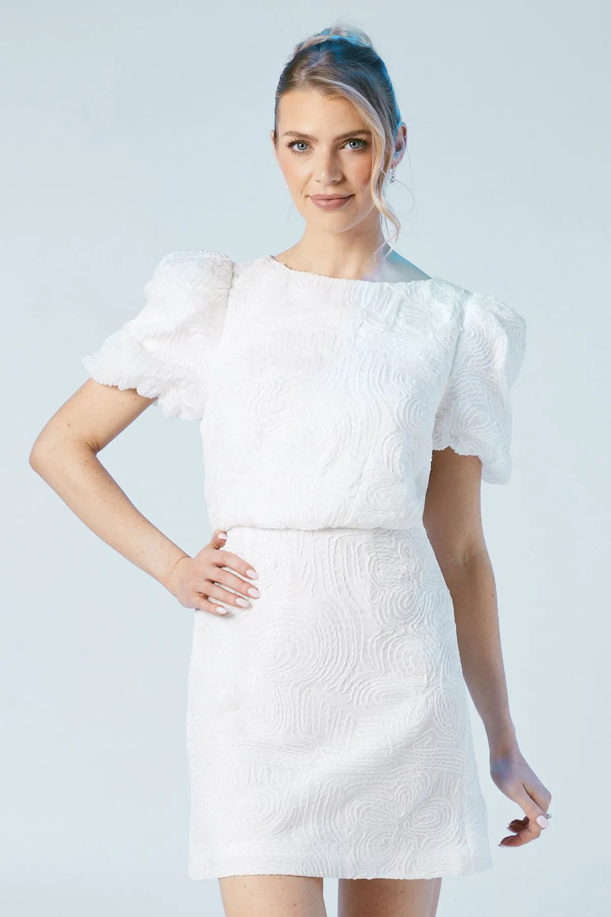 Textured Floral Bridal Mini Dress