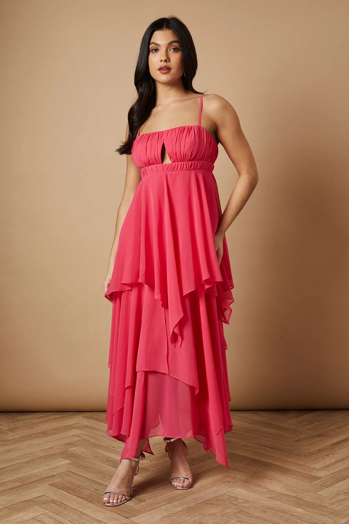 Tiered Chiffon Cut Out Maxi Dress