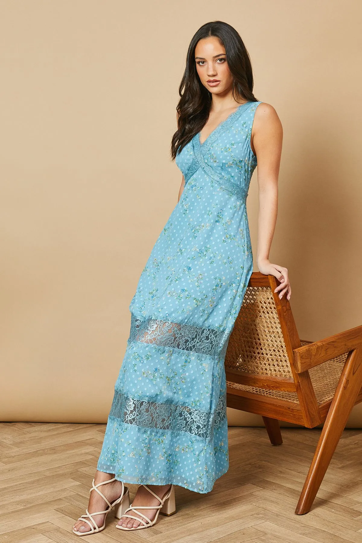 Floral Chiffon Lace Midi Dress