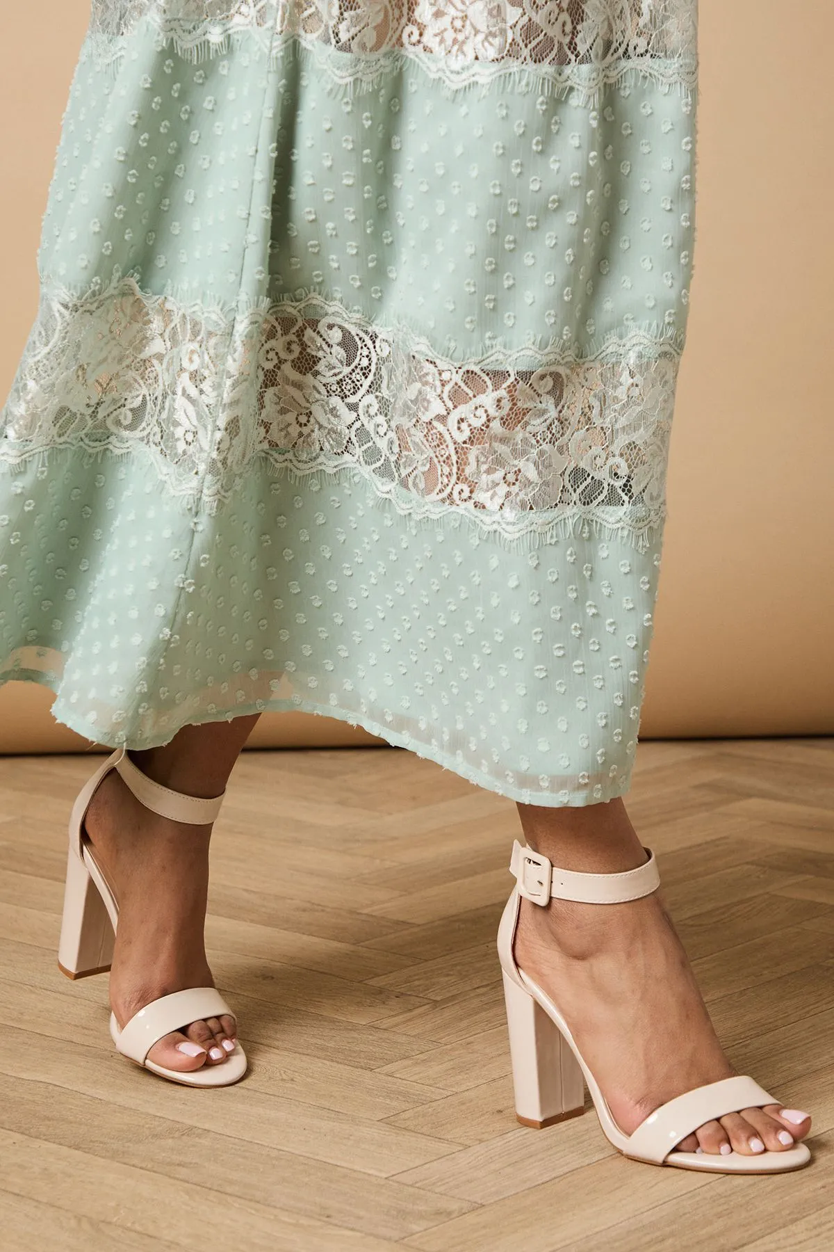 Milla Covered Buckle High Block Heel Sandals