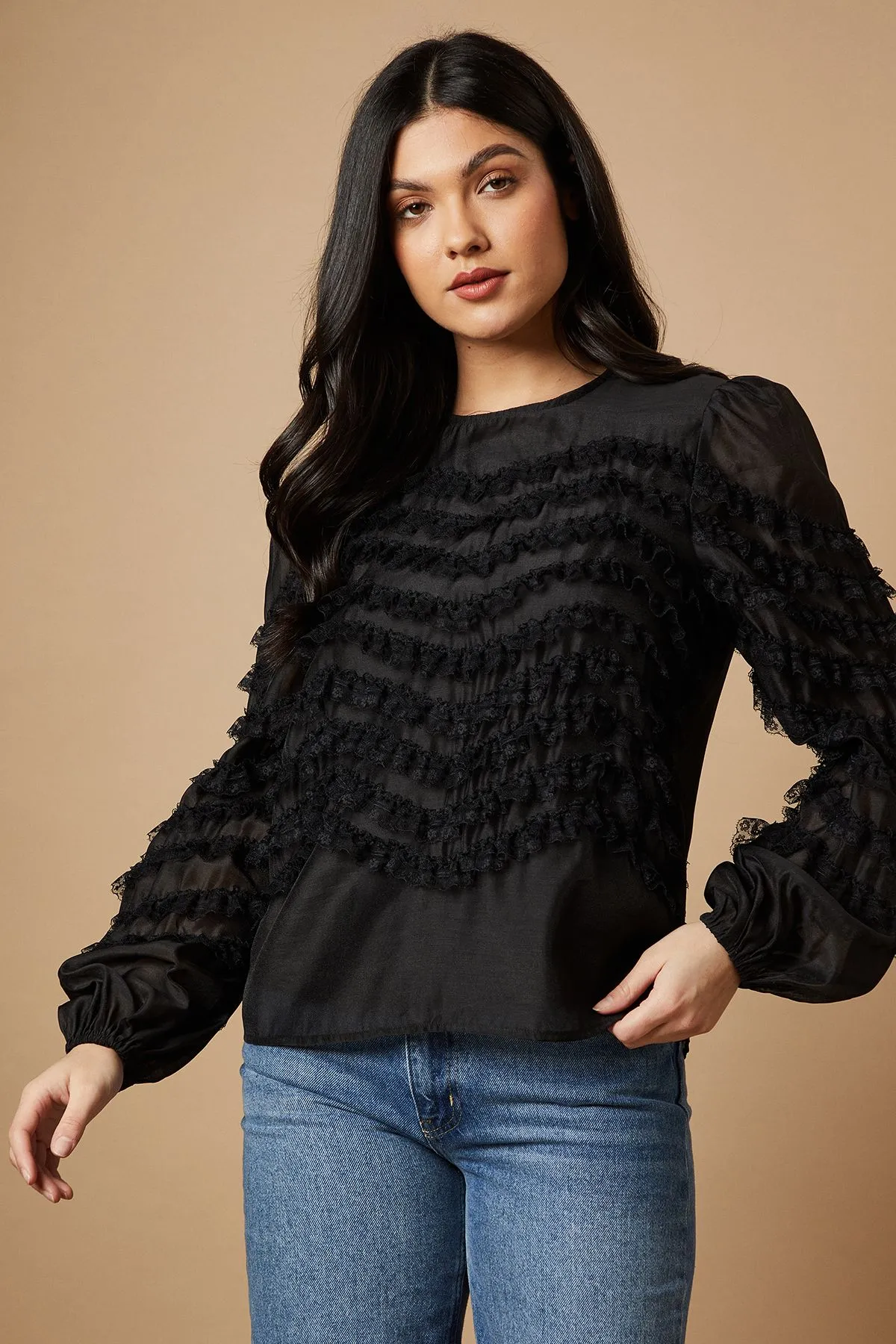 Ruffle Detail Long Sleeve Blouse