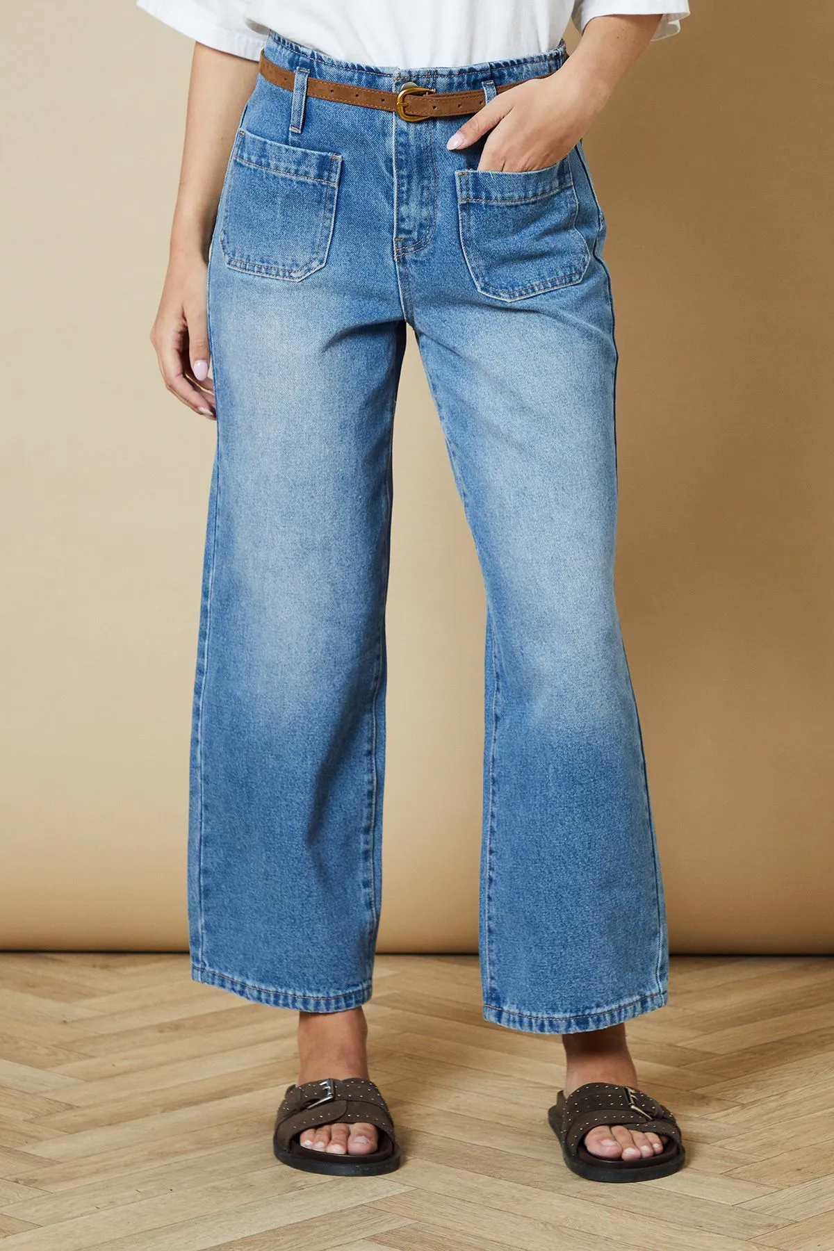 Belted Cropped Straight Jean