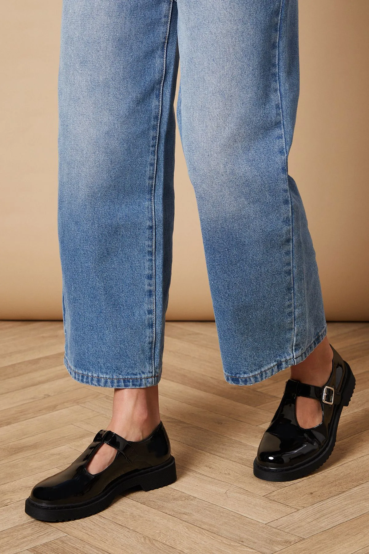 Clio Faux Patent Leather T Bar Mary Jane Chunky Shoes