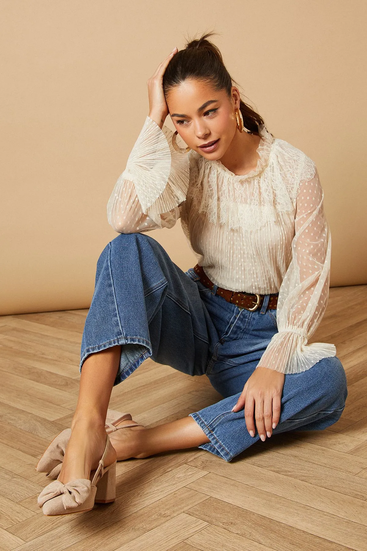 Dorinda Faux Suede Bow Slingback Block Heeled Shoes