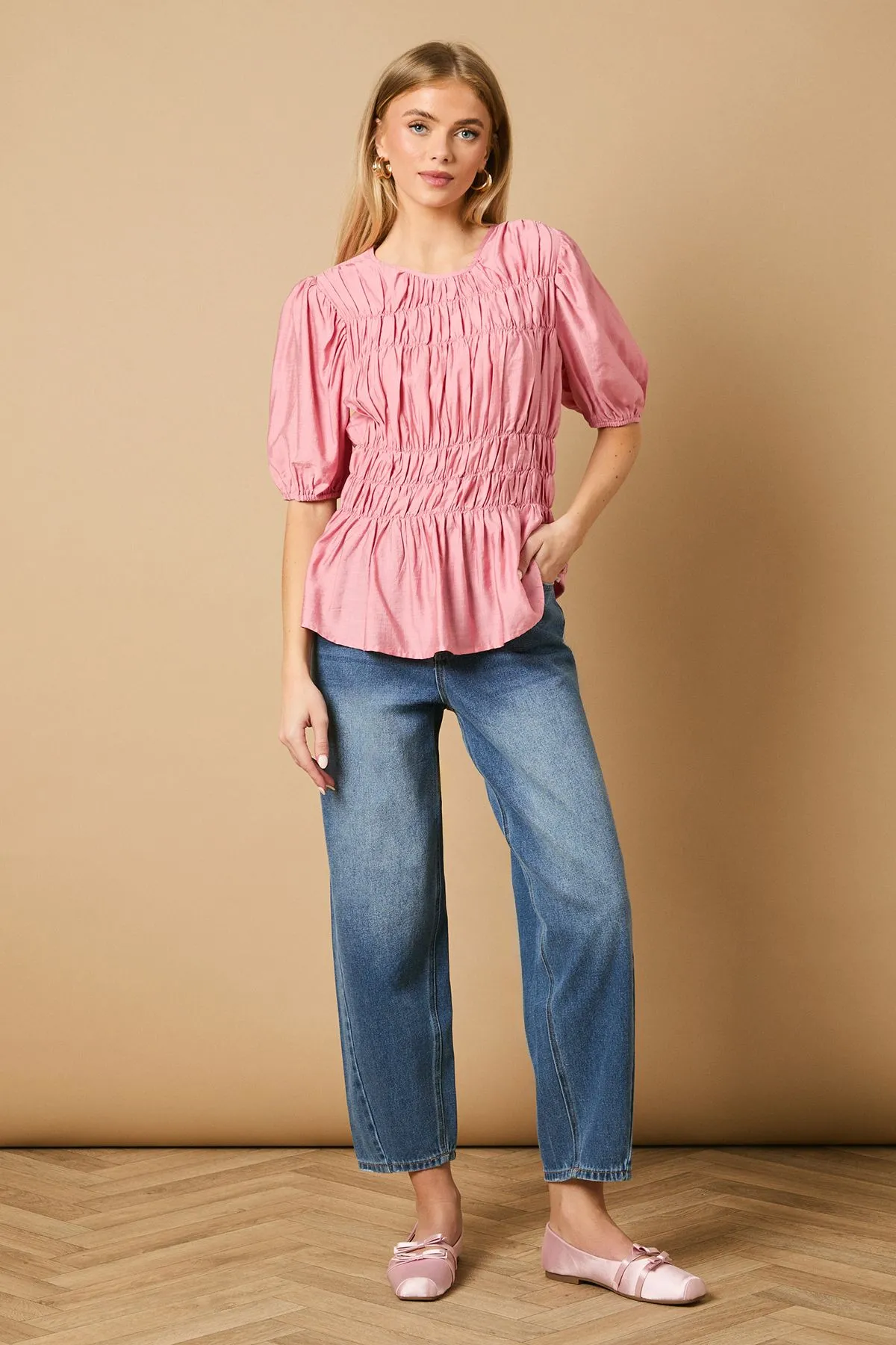 Shirred Bodice Puff Sleeve Top