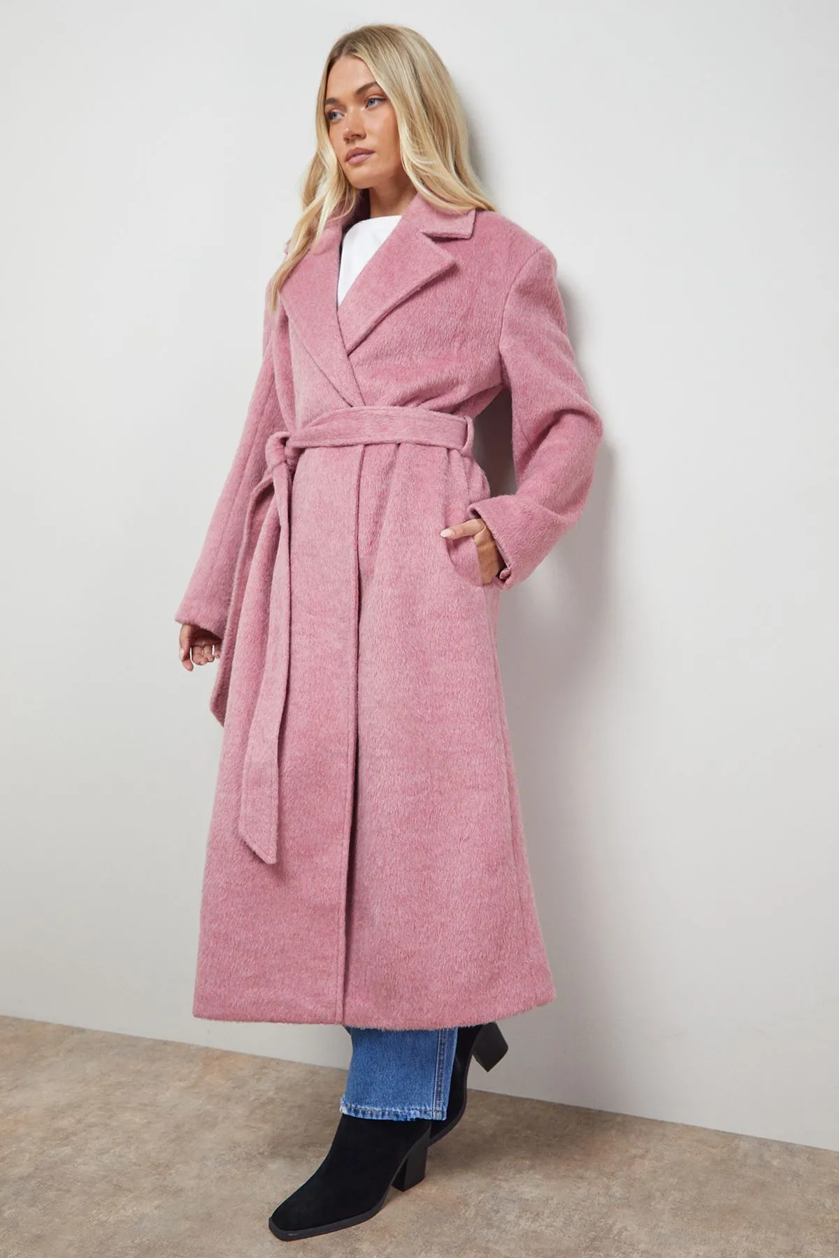 (S) Brushed Belted Coat