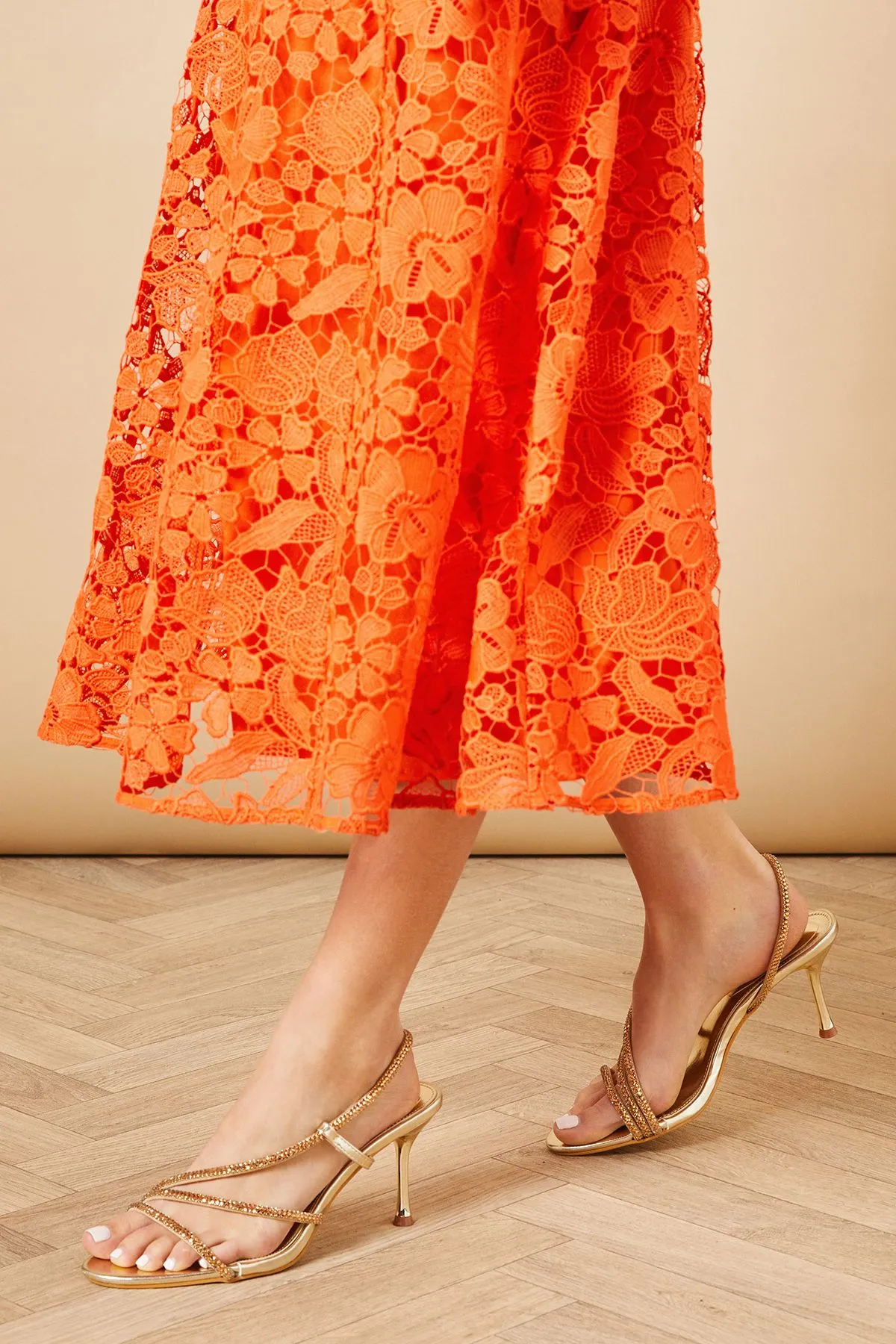 Vinnie Faux Metallic Leather Diamante High Heel Sandals