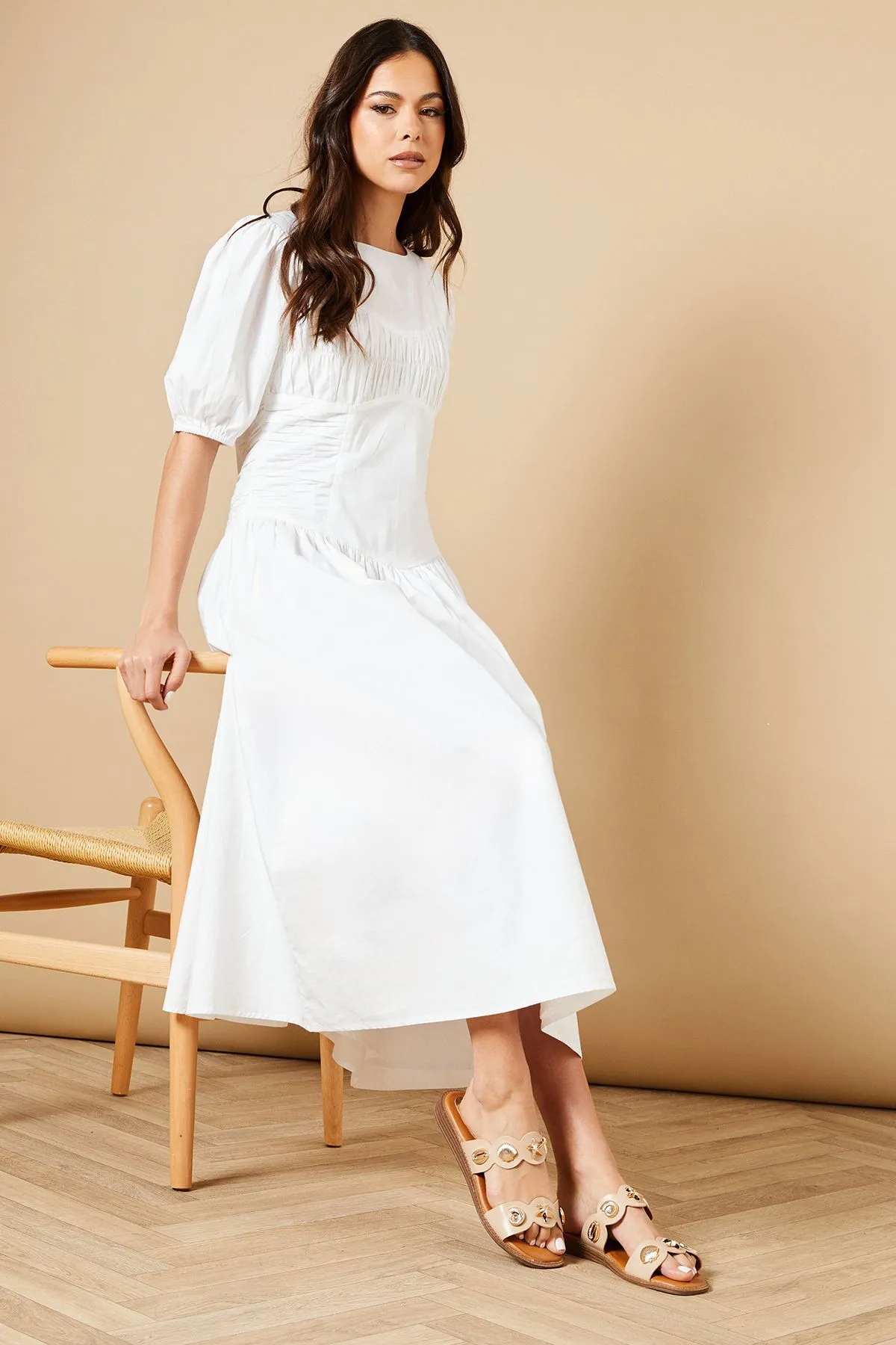 Sundial Faux Leather Shell Trim Double Strap Sliders