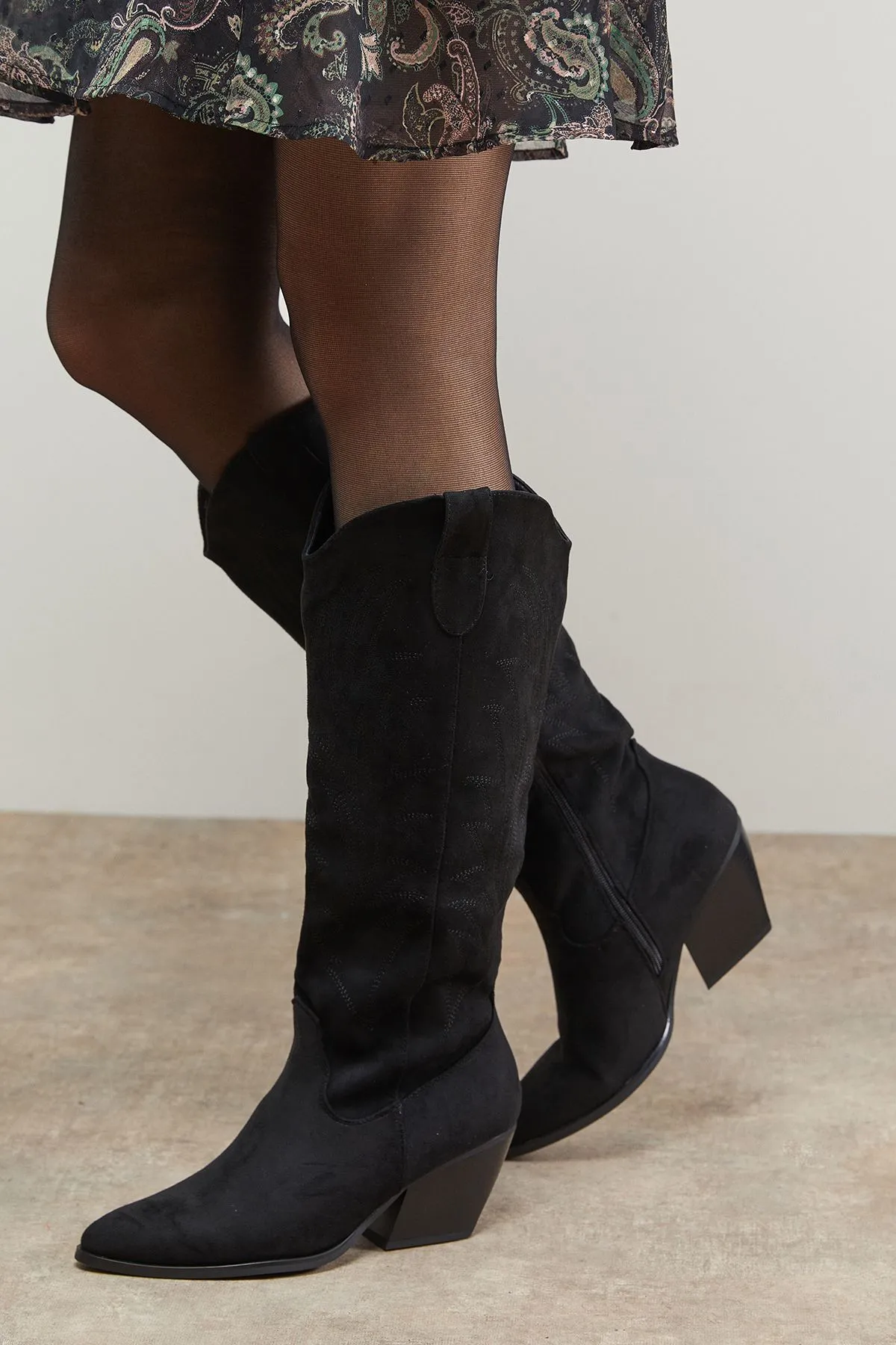 Maggie Faux Suede Embroidered Knee High Western Boots