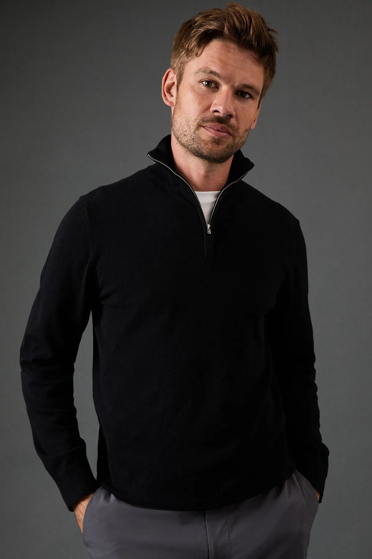 Cotton Rich Half Zip Jumper