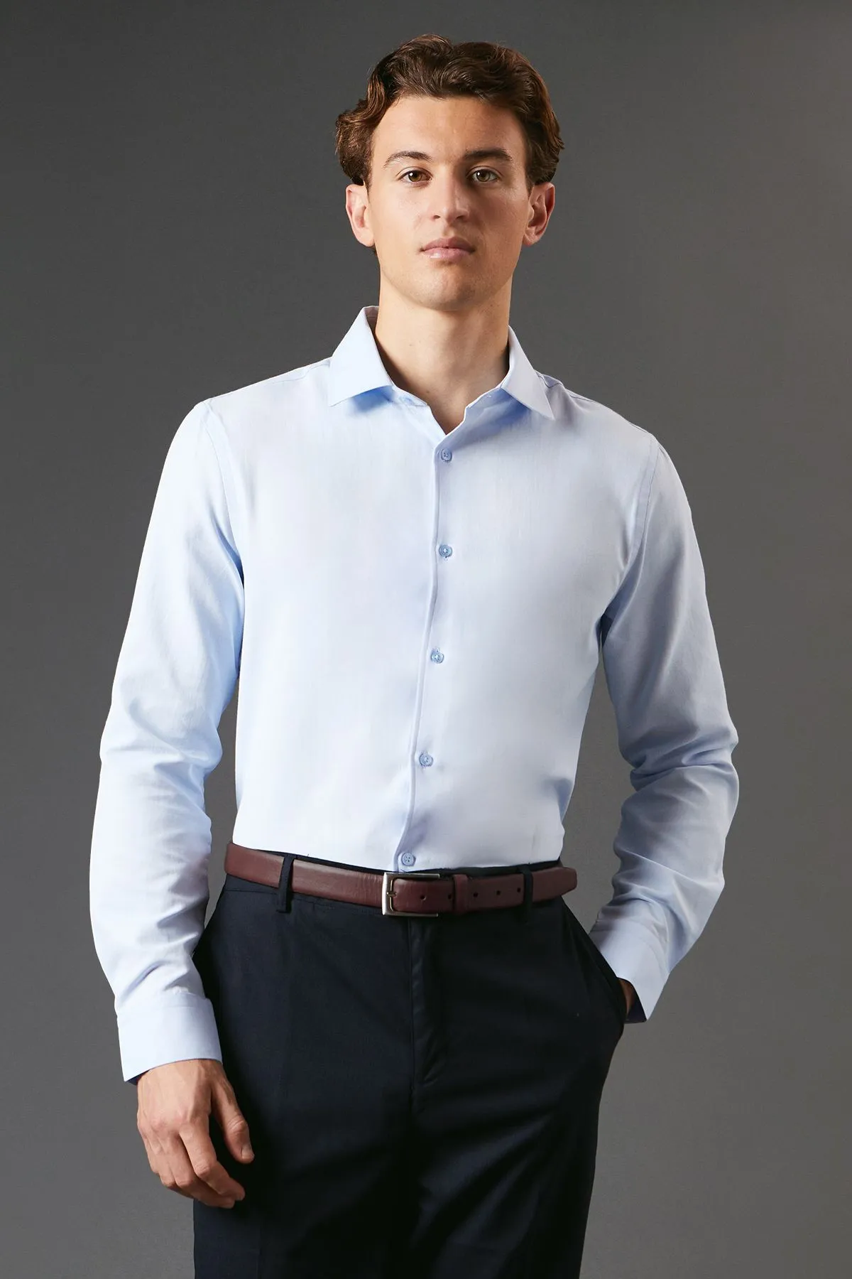 Slim Fit Long Sleeve Herringbone Shirt