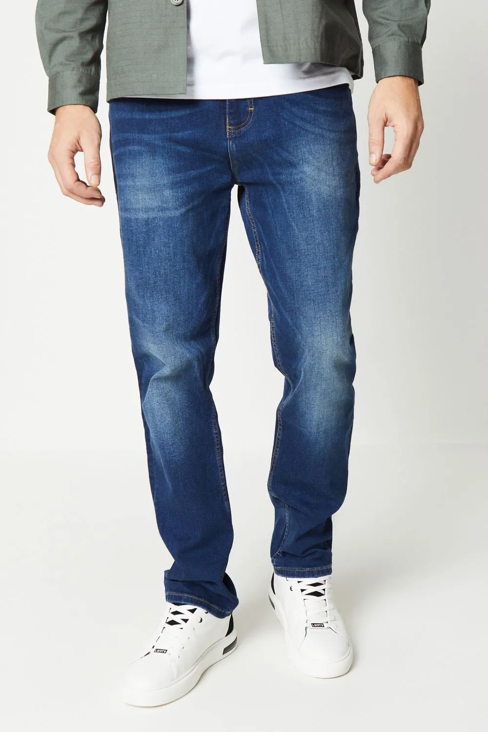 Straight Fit Mid Blue Jeans