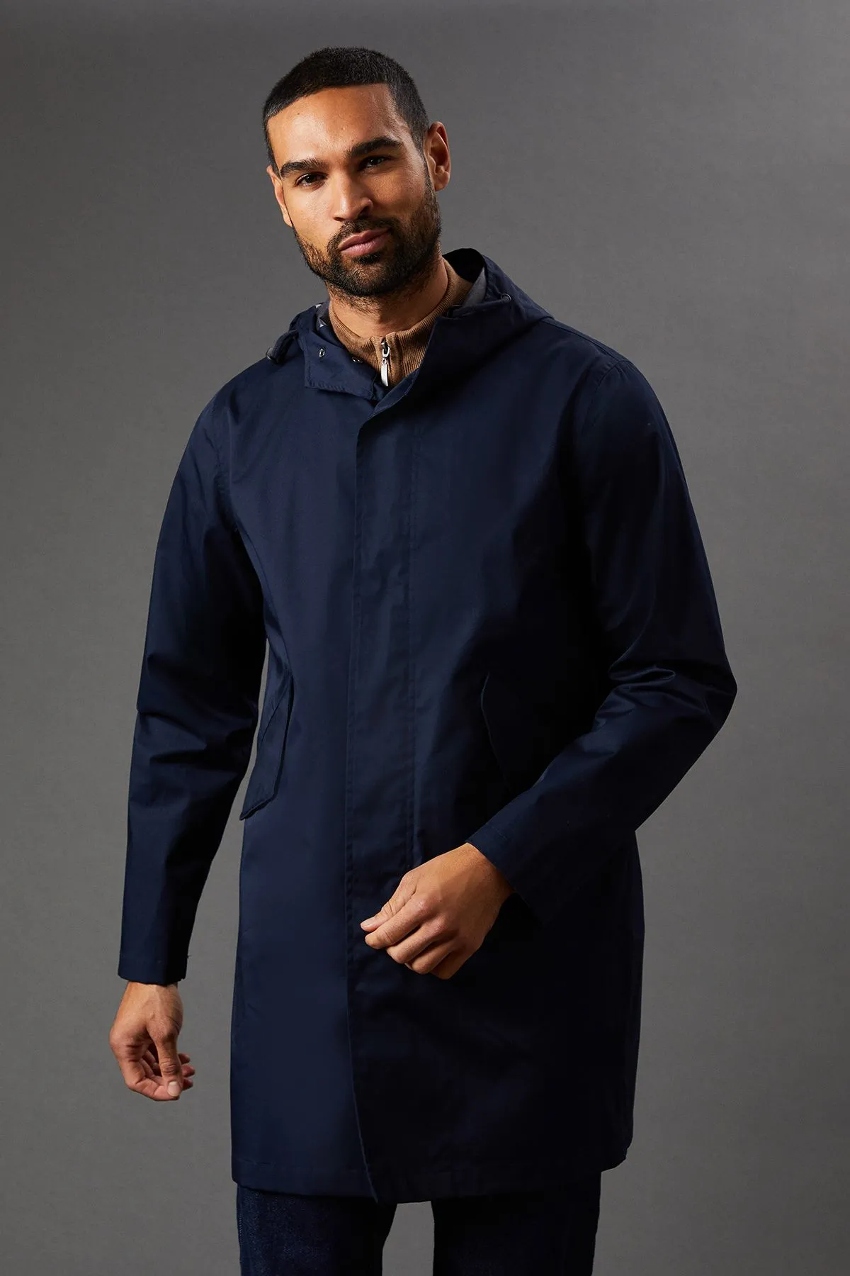 Navy Water Resistant Hooded Coat