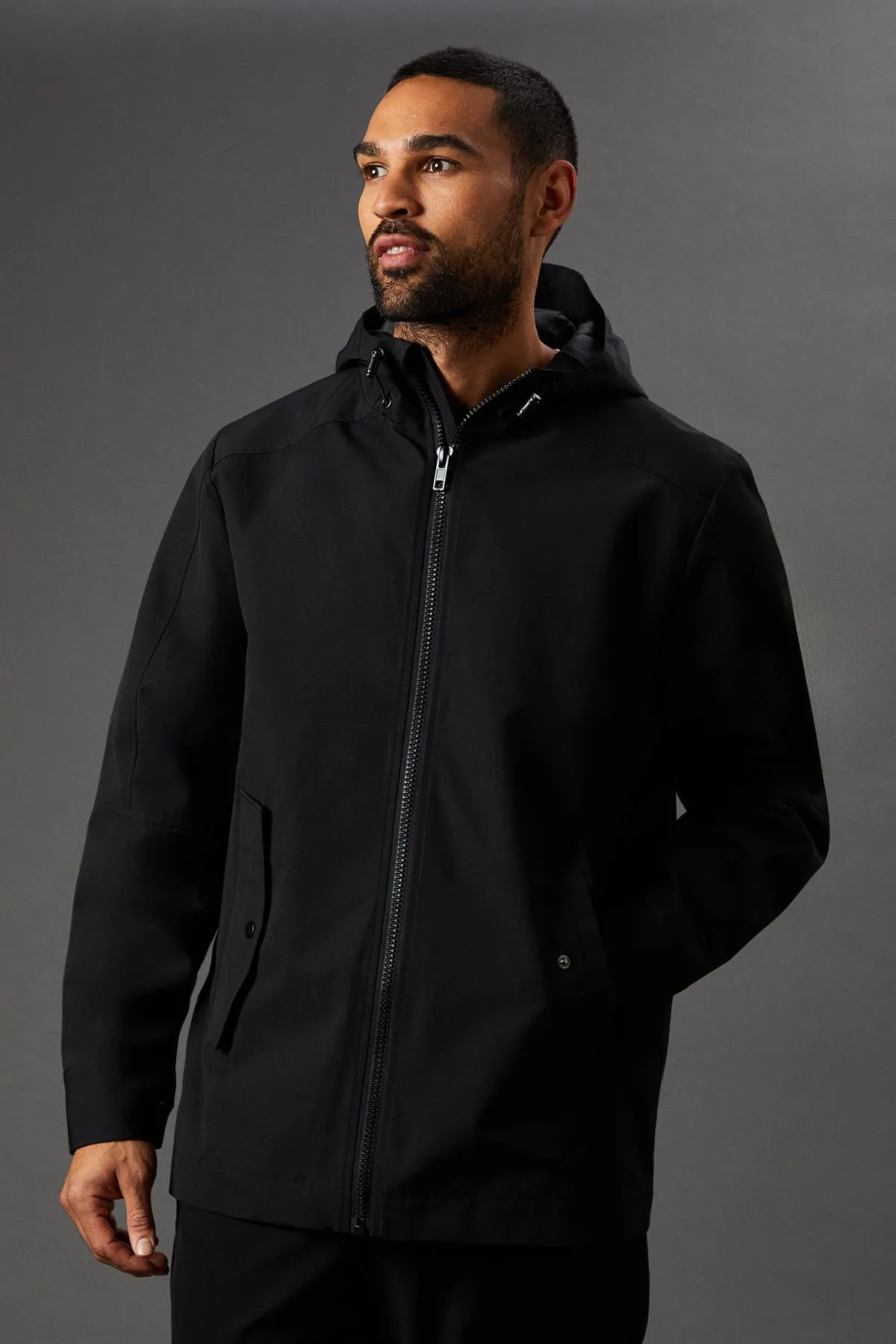 Black Water Resistant Hooded Jacket