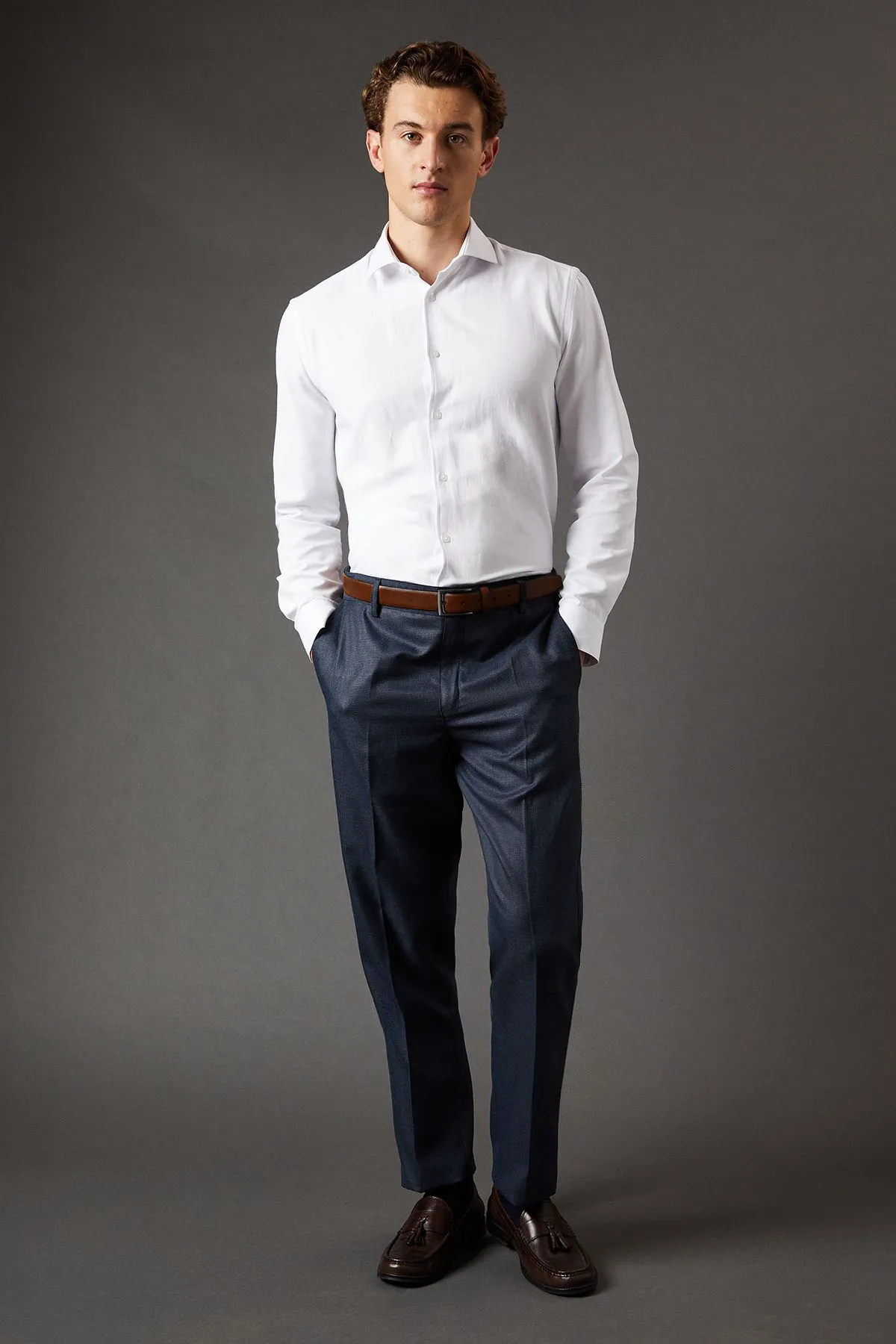 Navy Tailored Fit Puppytooth Smart Trousers