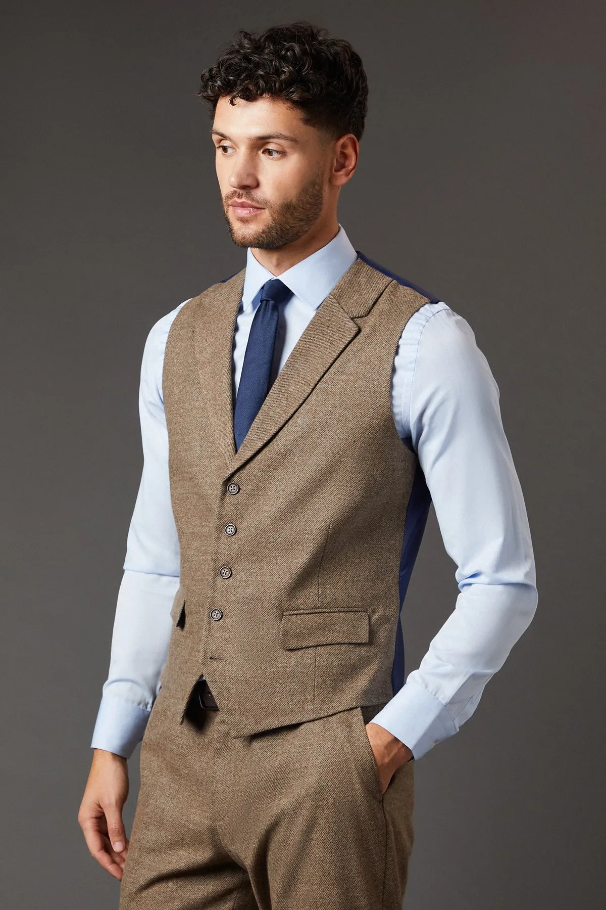 Light Brown Tweed Look Waistcoat