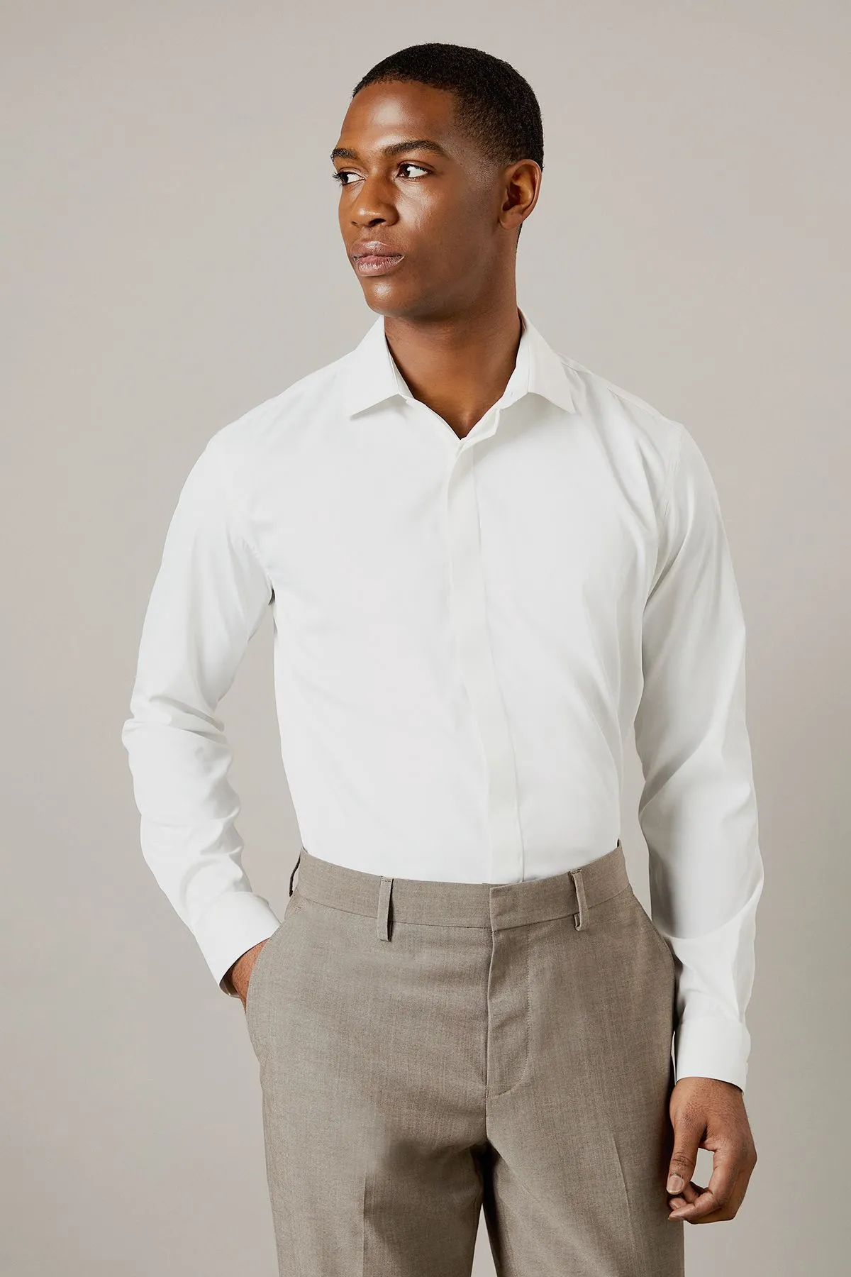 Burton 1904 White Slim Fit Stretch Non-Iron Long Sleeve Shirt