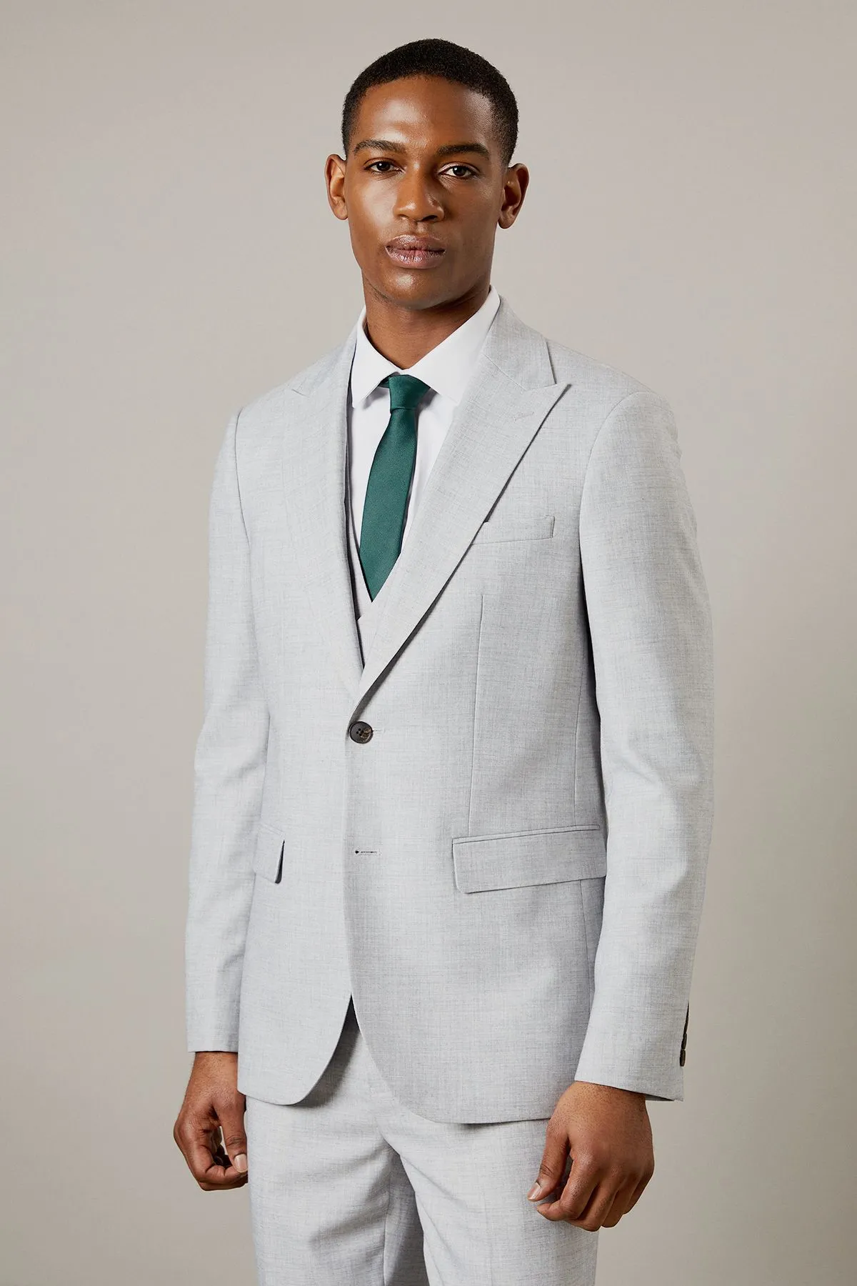 Light Grey Heathered Slim Fit Suit Jacket