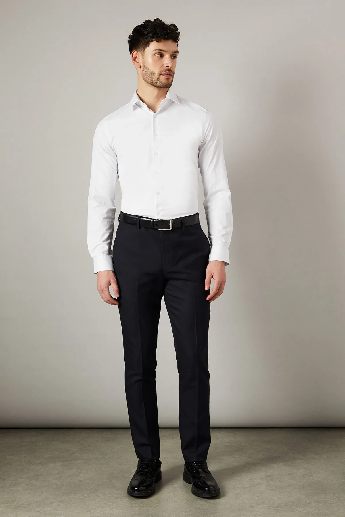 Navy Wool Rich Slim Fit Smart Trousers
