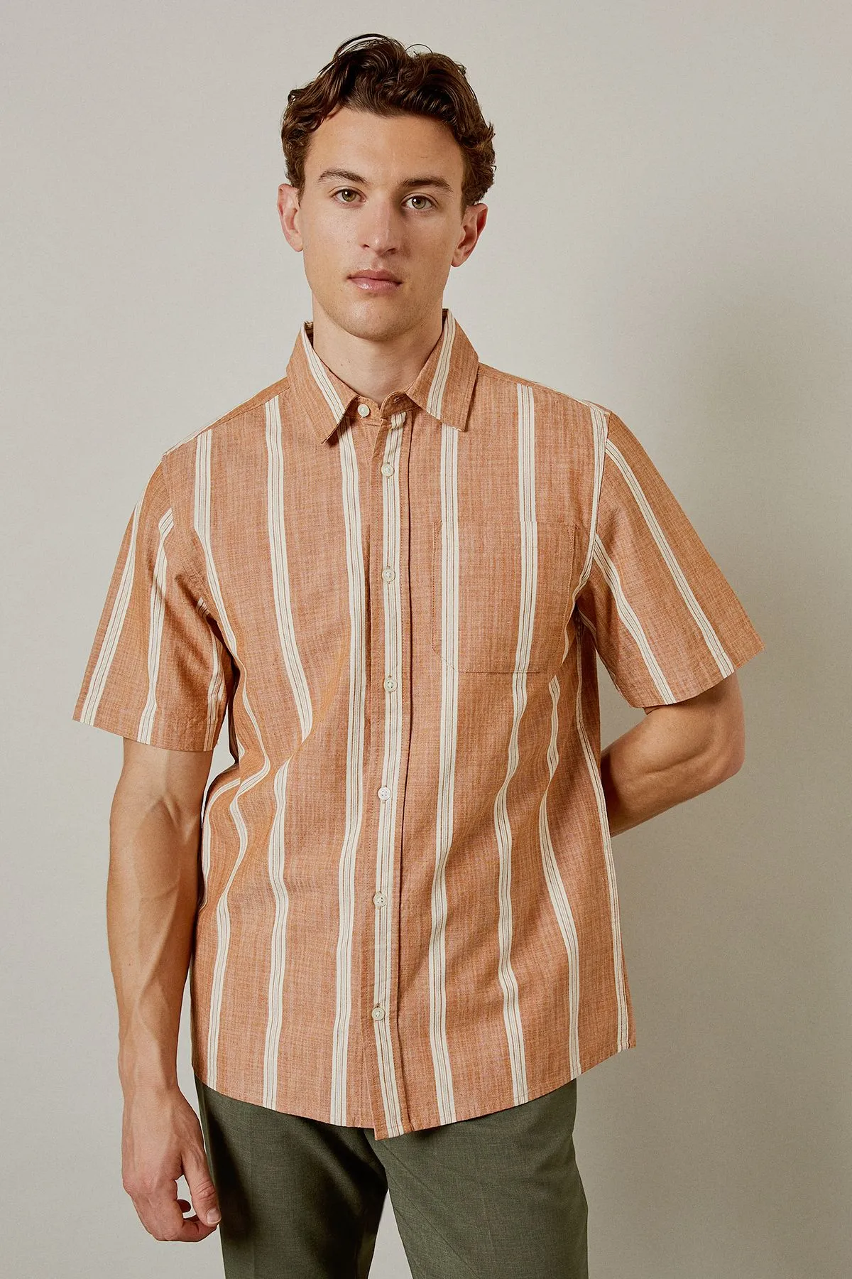 Rust Bold Stripe Short Sleeve Shirt