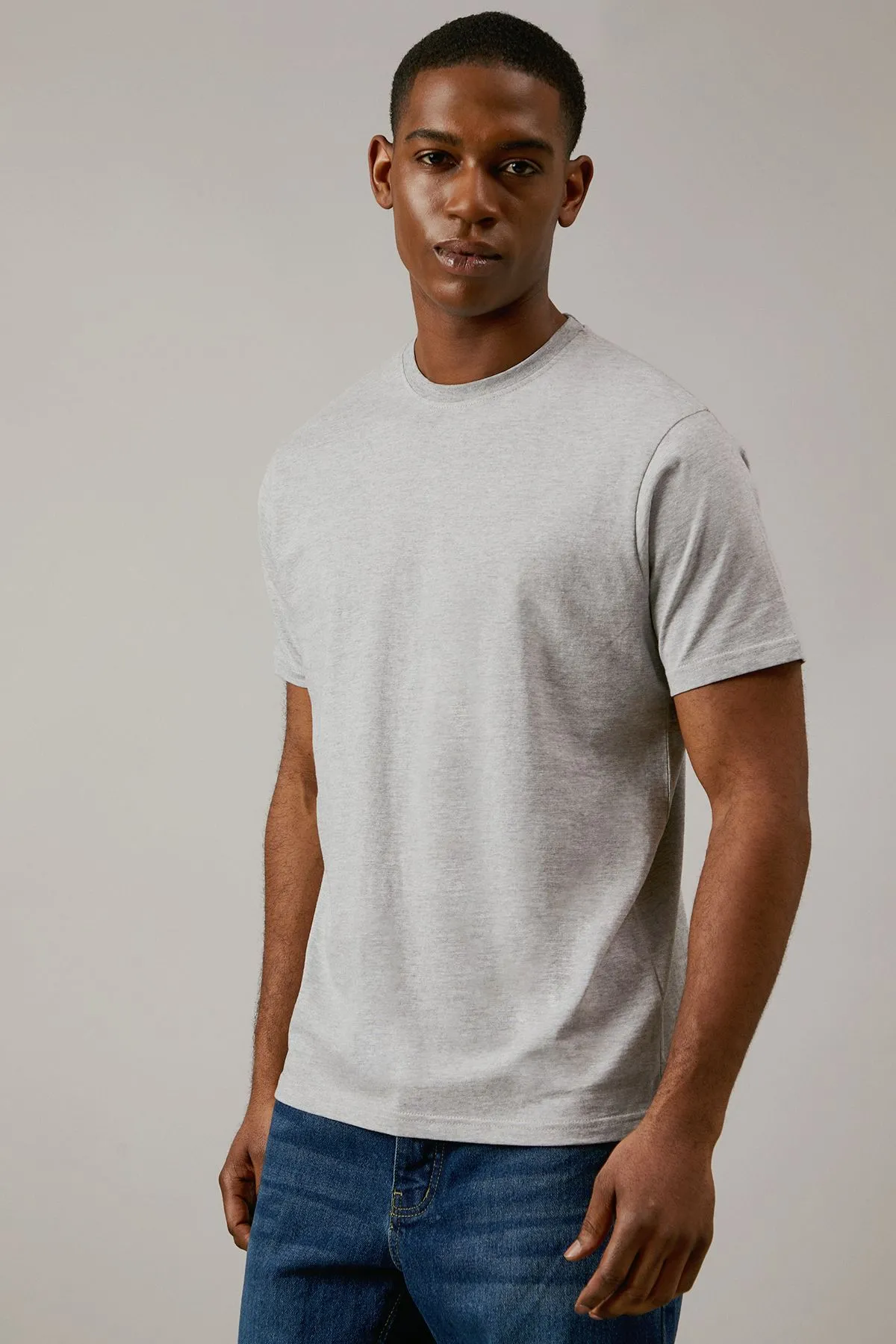 Grey Marl Plain Crew Neck T-shirt