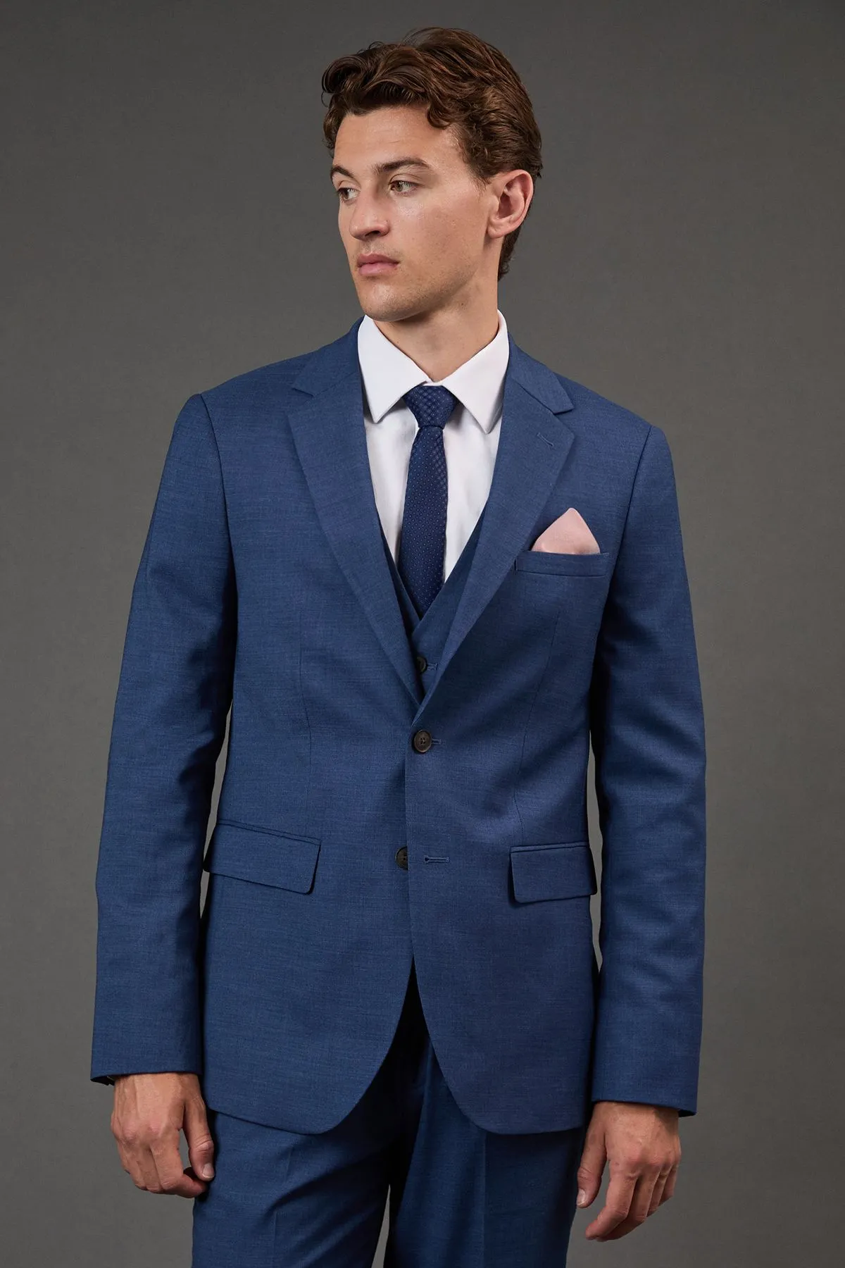 Blue Textured Slim Fit Suit Jacket