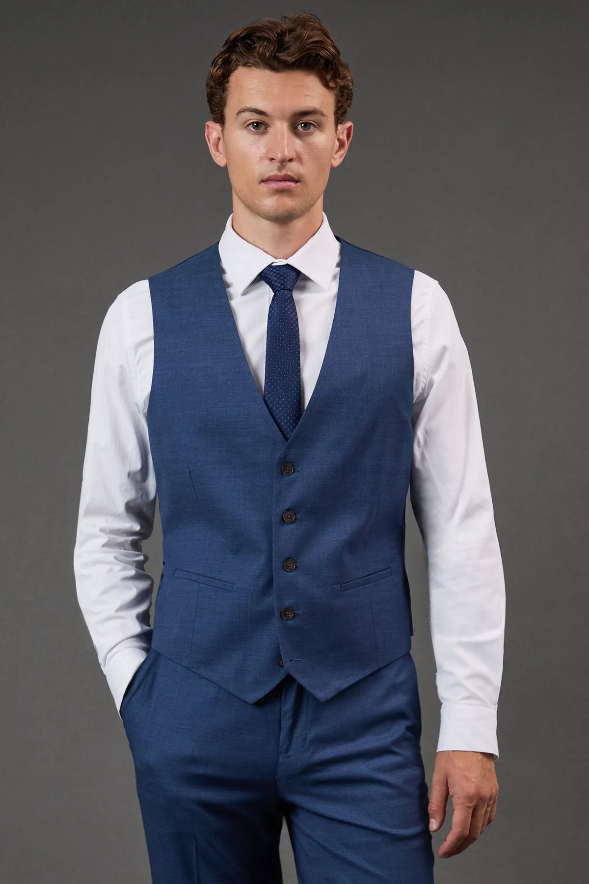 Blue Textured Waistcoat